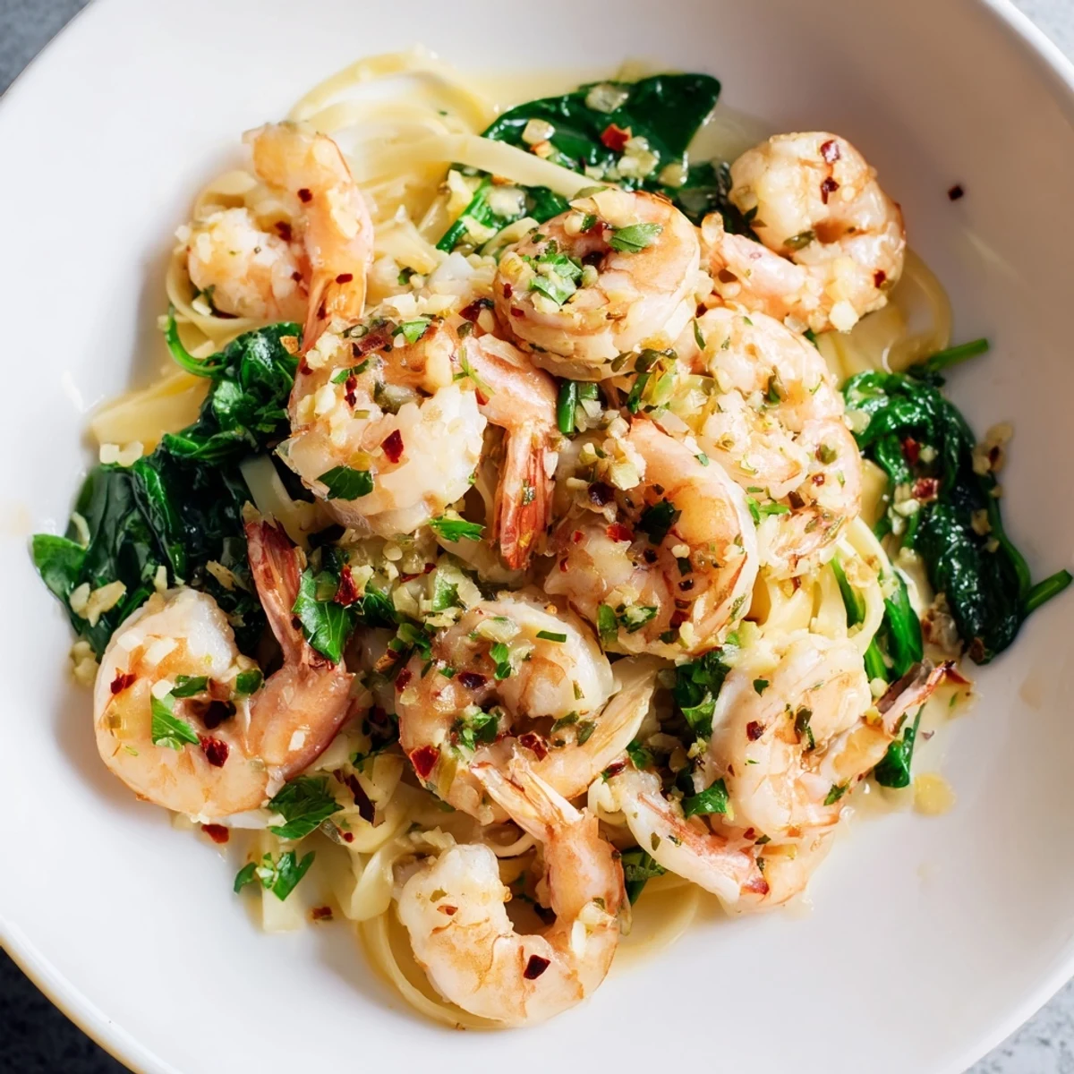 Bright, zesty Lemon Garlic Shrimp Pasta with Spinach on a rustic table, ready to be enjoyed.
