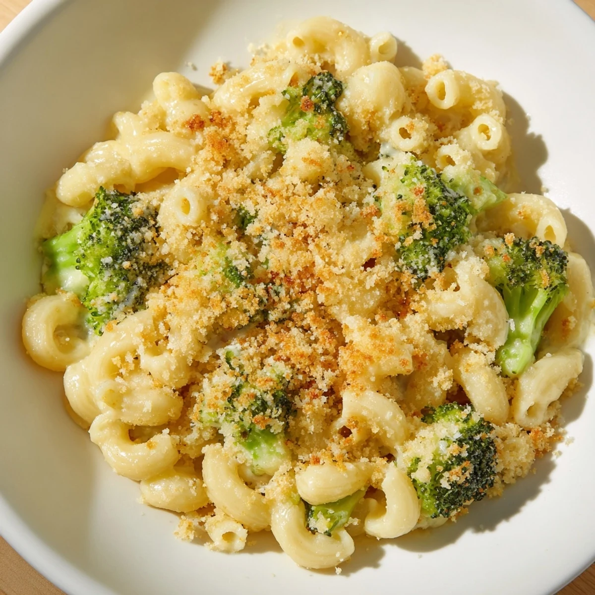 Creamy Baked Macaroni and Cheese with Broccoli served on a plate, ready to enjoy for dinner.