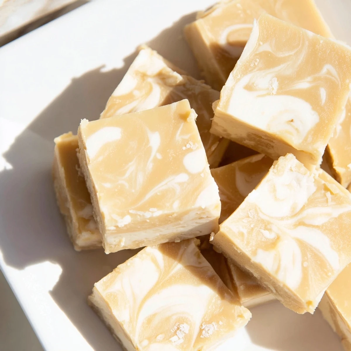 Cut squares of Irish Cream Fudge topped with toasted hazelnuts, ideal for a cozy dessert platter or sweet snack.