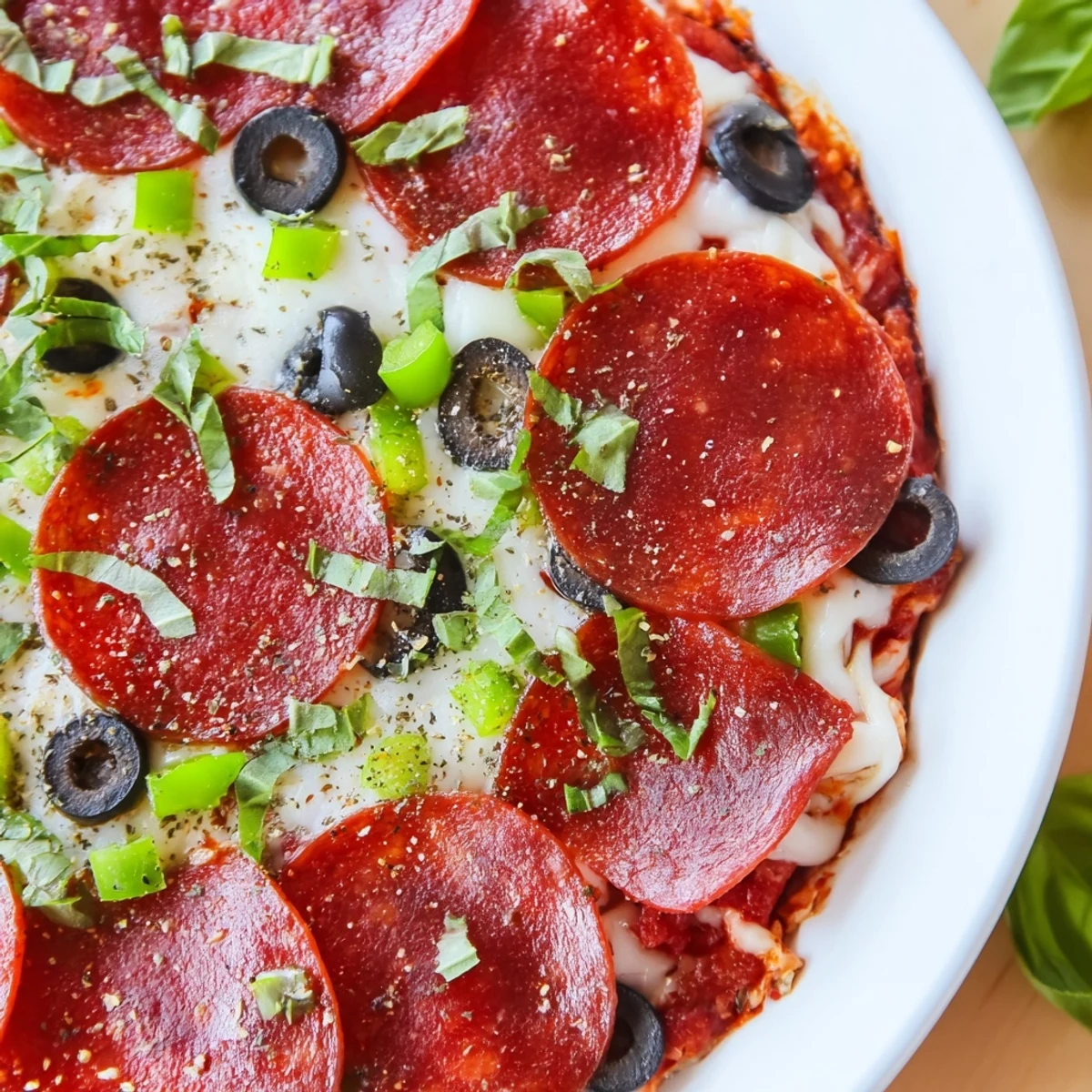 Bubbling Pepperoni Pizza Dip fresh from the oven, rich with cream cheese and zesty sauce, served alongside crispy toasted baguette slices. 