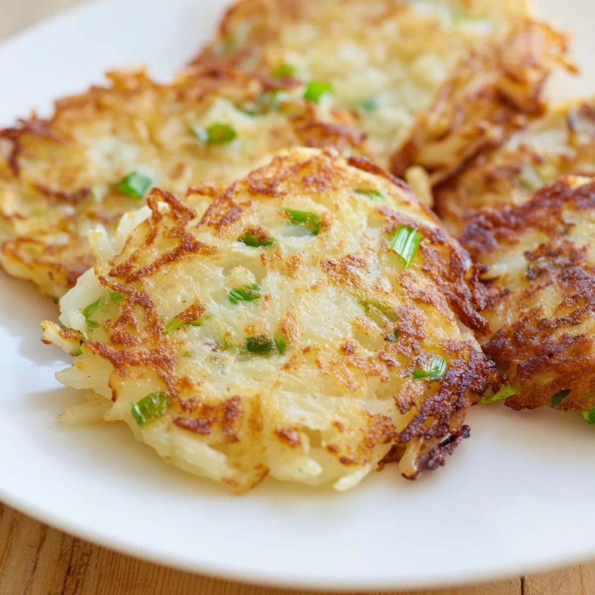 Crispy, golden Irish Boxty Potato Pancakes with scallions, served hot with sour cream for dipping.