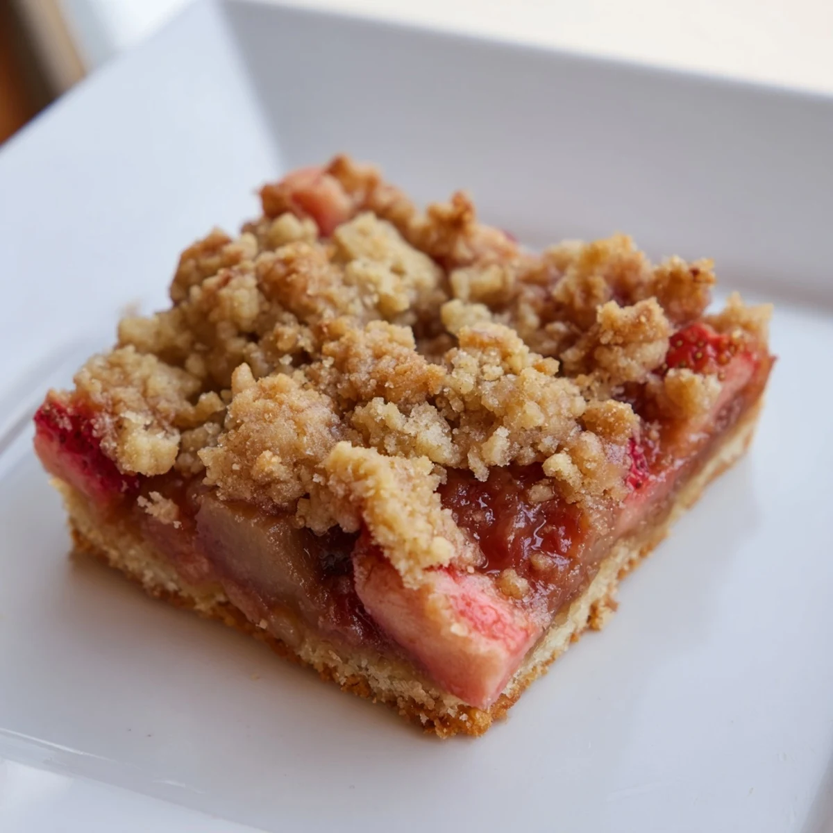 Warm Strawberry Rhubarb Crumble Bars cooling on parchment, ready for a summer dessert or snack.