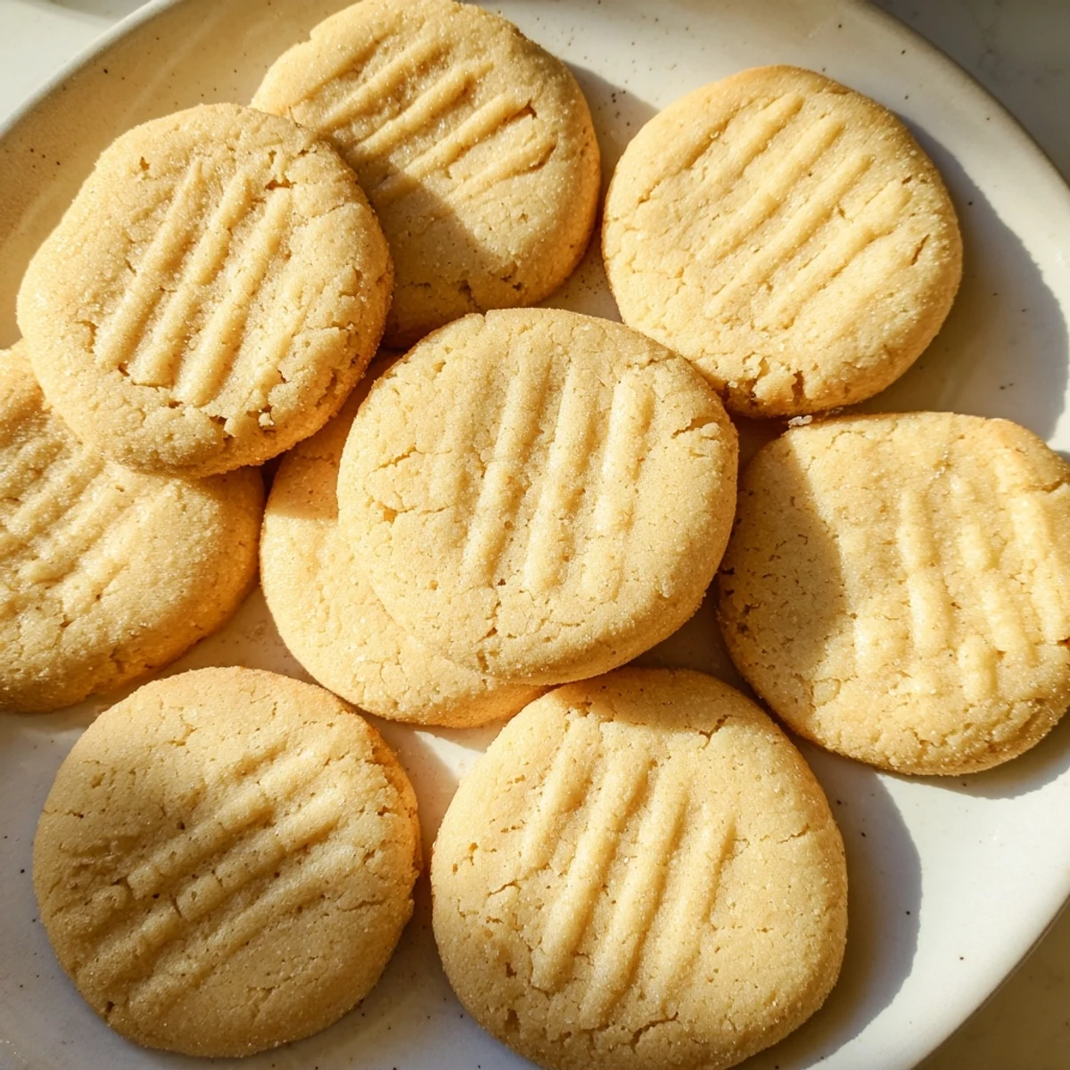 Close-up of Keto Butter Cookies on a wooden board, showing their tender texture and light golden edges. 