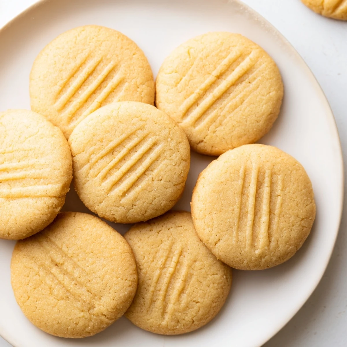 Homemade Keto Butter Cookies with crisscross fork marks, sitting on a cooling rack after baking.