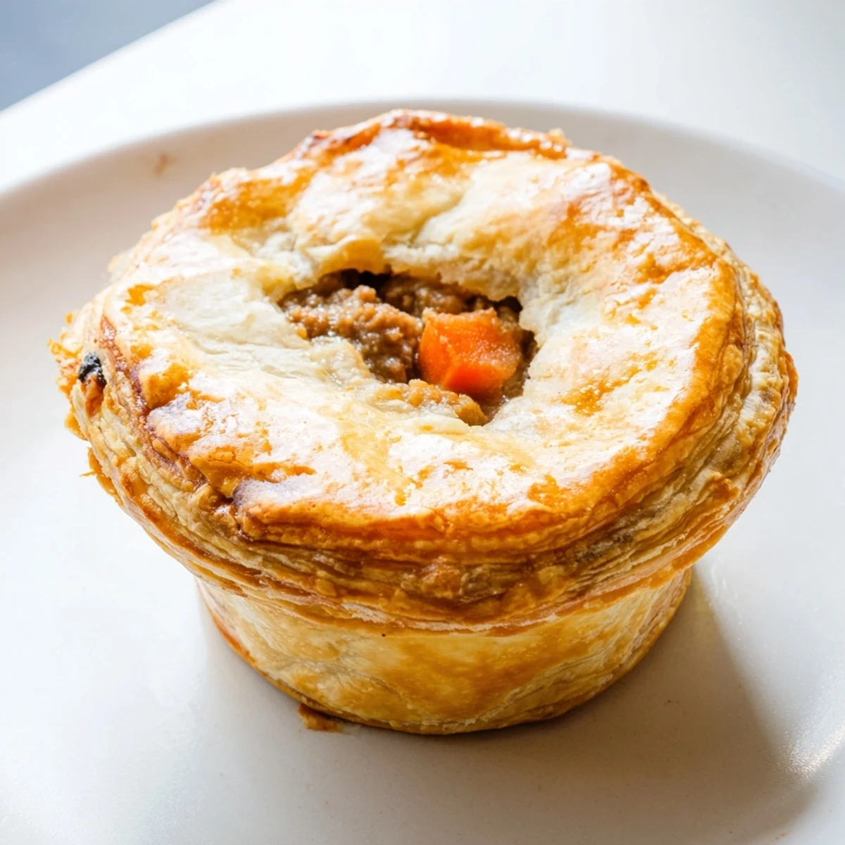 Freshly baked individual Savory Beef Meat Pies served warm in a muffin tin, perfect for dinner.