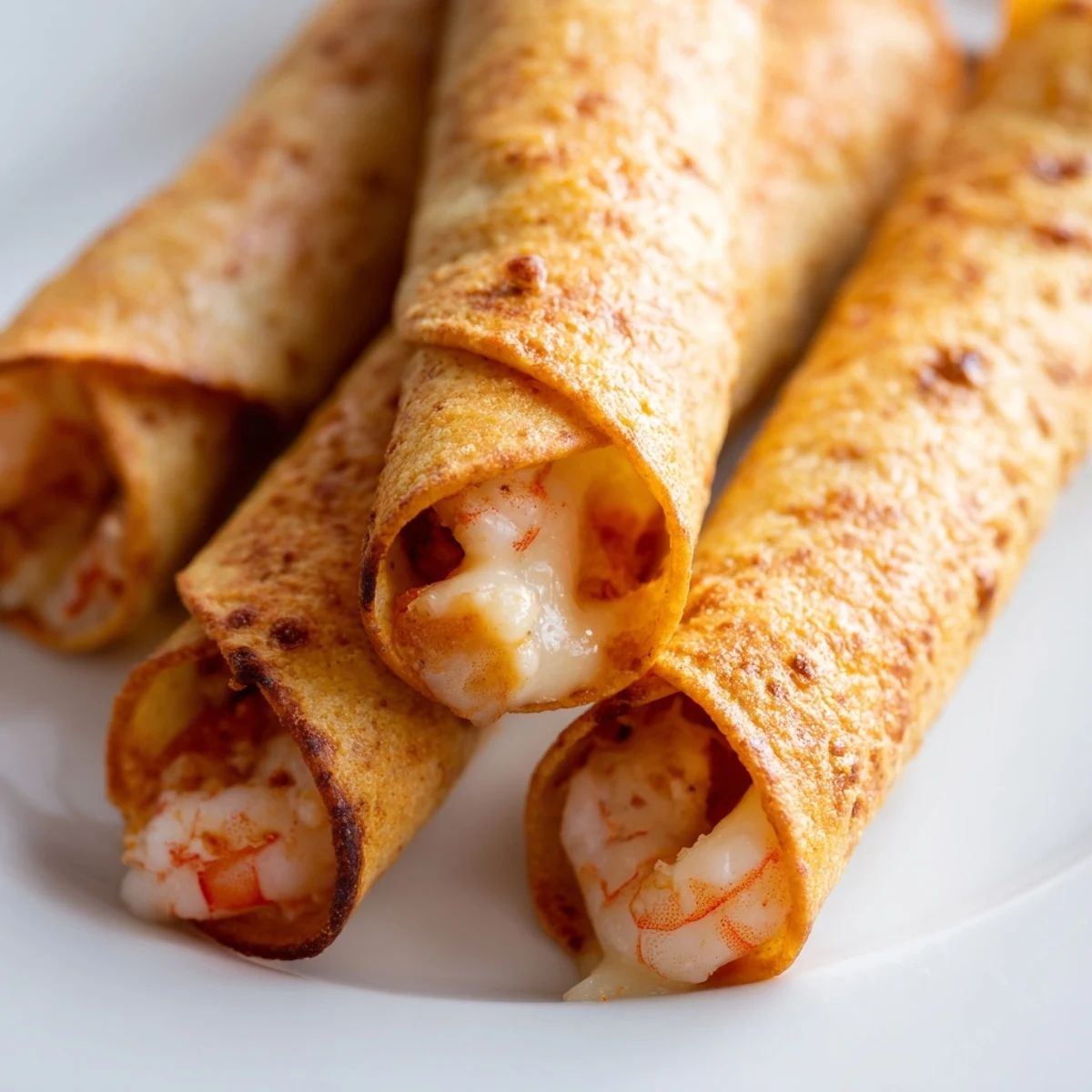 Golden, crispy Crispy Shrimp Avocado Taquitos filled with succulent shrimp and creamy avocado, served hot.