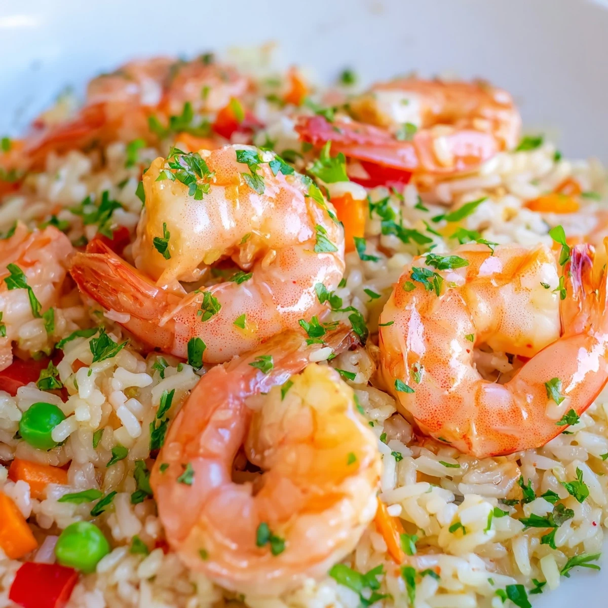 Vibrant Asian fusion bowl featuring juicy prawns atop sweet chilli fried rice with diced vegetables
