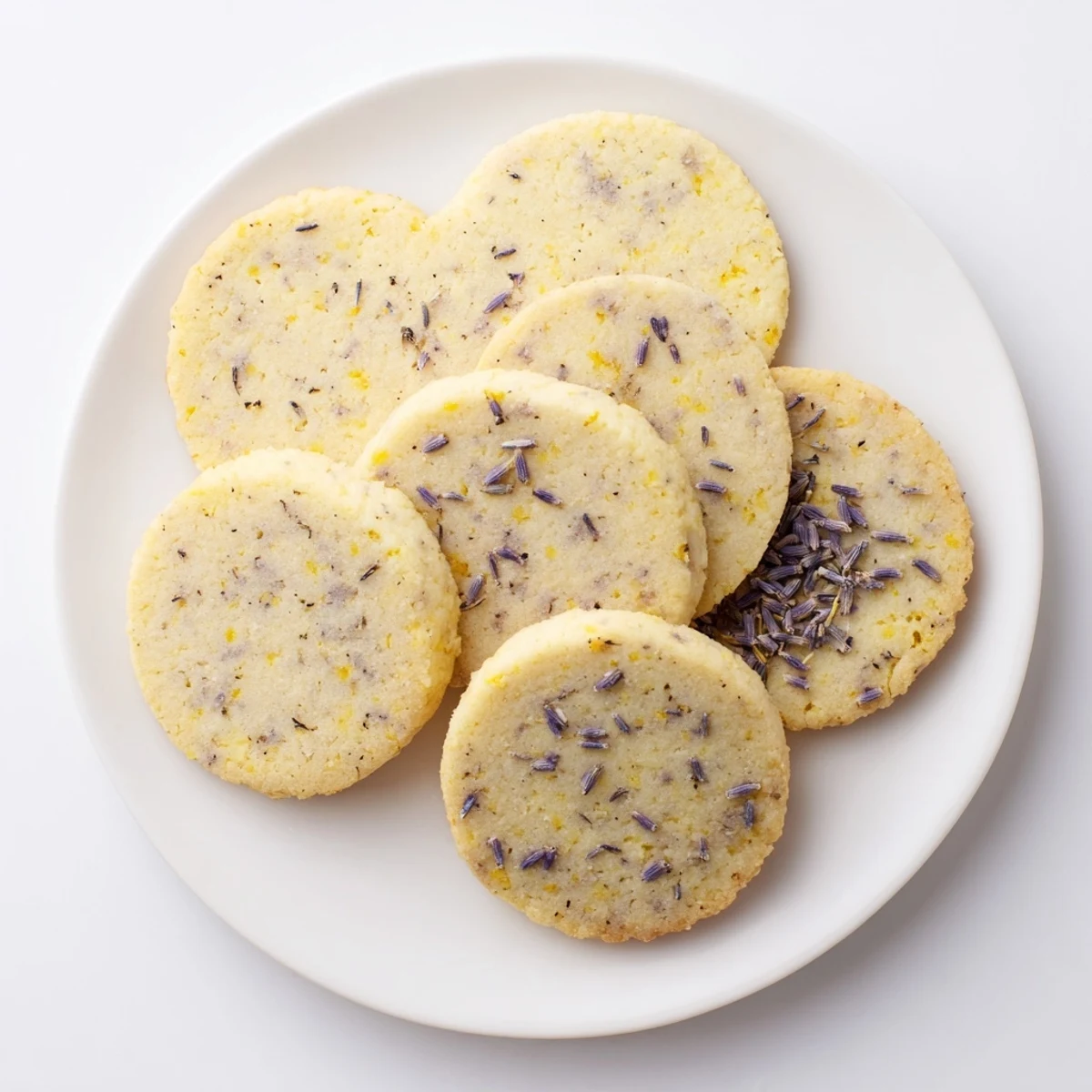 Golden lemon lavender cookies cooling on a wire rack with visible purple flecks