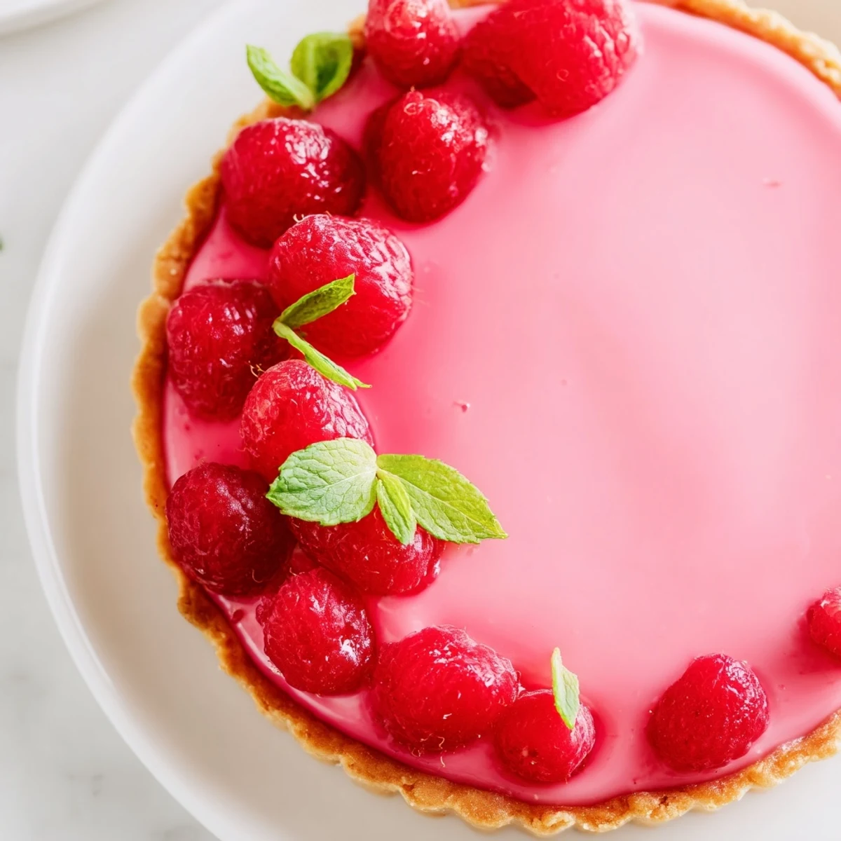 Golden vegan raspberry curd tarts filled with silky smooth vibrant pink raspberry curd in crisp buttery plant-based pastry shells