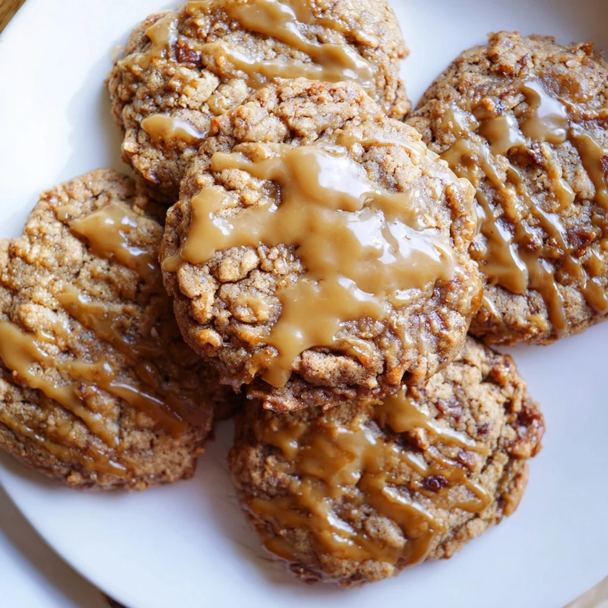 Soft chewy sticky toffee pudding cookies featuring sweet dates and glossy toffee topping