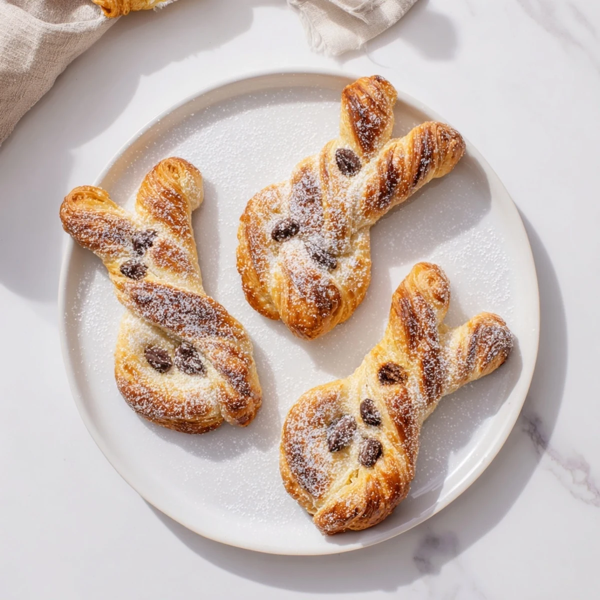 Adorable rabbit-shaped pastry spirals sprinkled with sweet cinnamon sugar perfect for Easter dessert tables