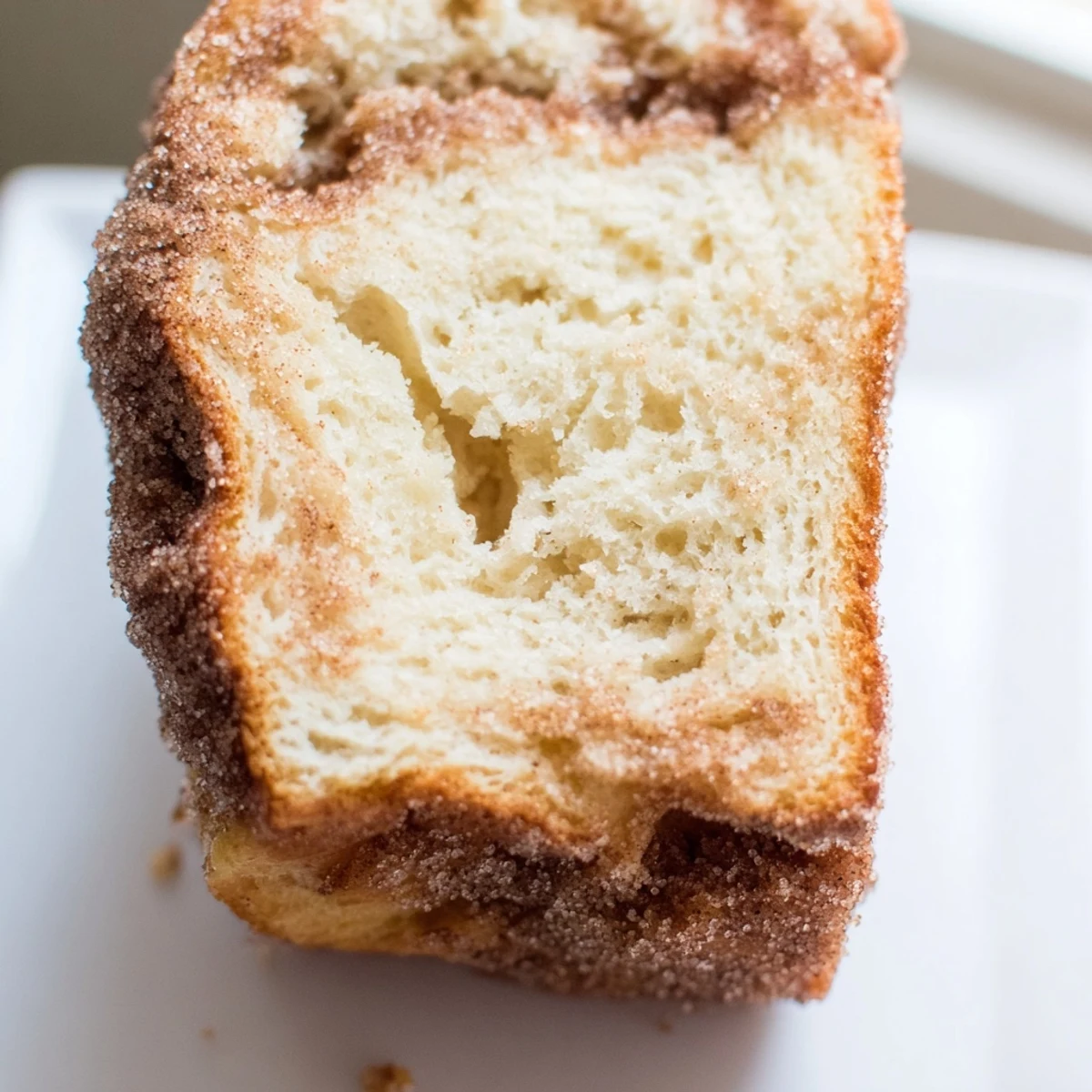 Golden cinnamon sugar donut bread loaf with a sweet crunchy topping and soft interior