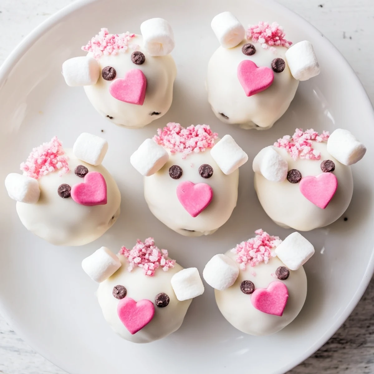 Adorable Easter Bunny Oreo Balls topped with pink sugar and chocolate chip eyes