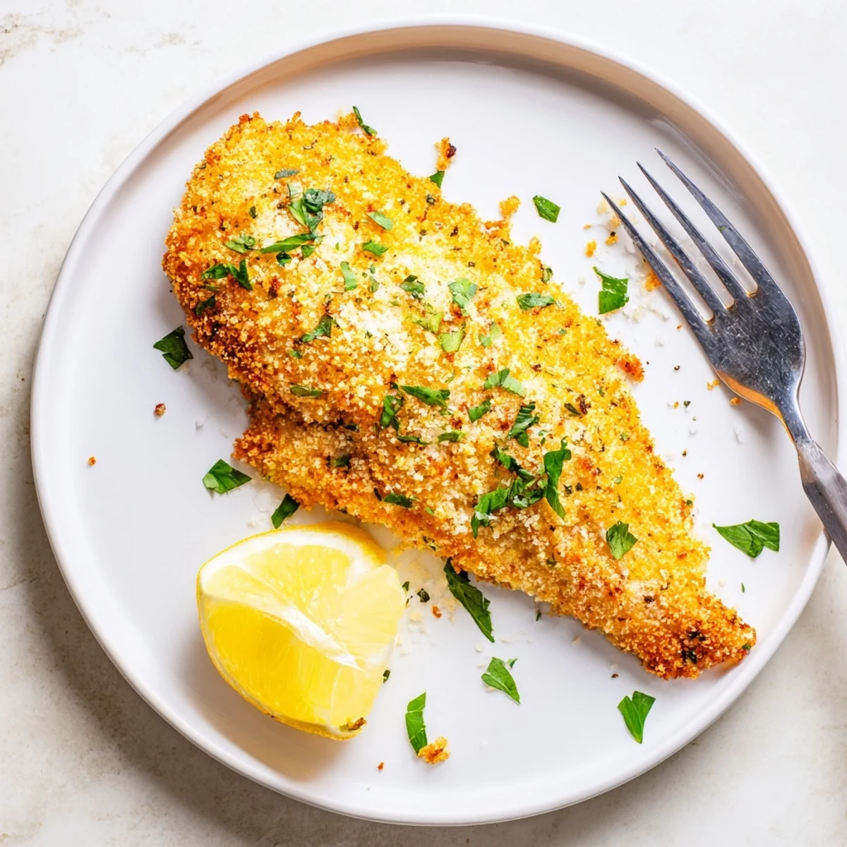 Golden tilapia fillets air-fried to crispy perfection with seasoned panko breading