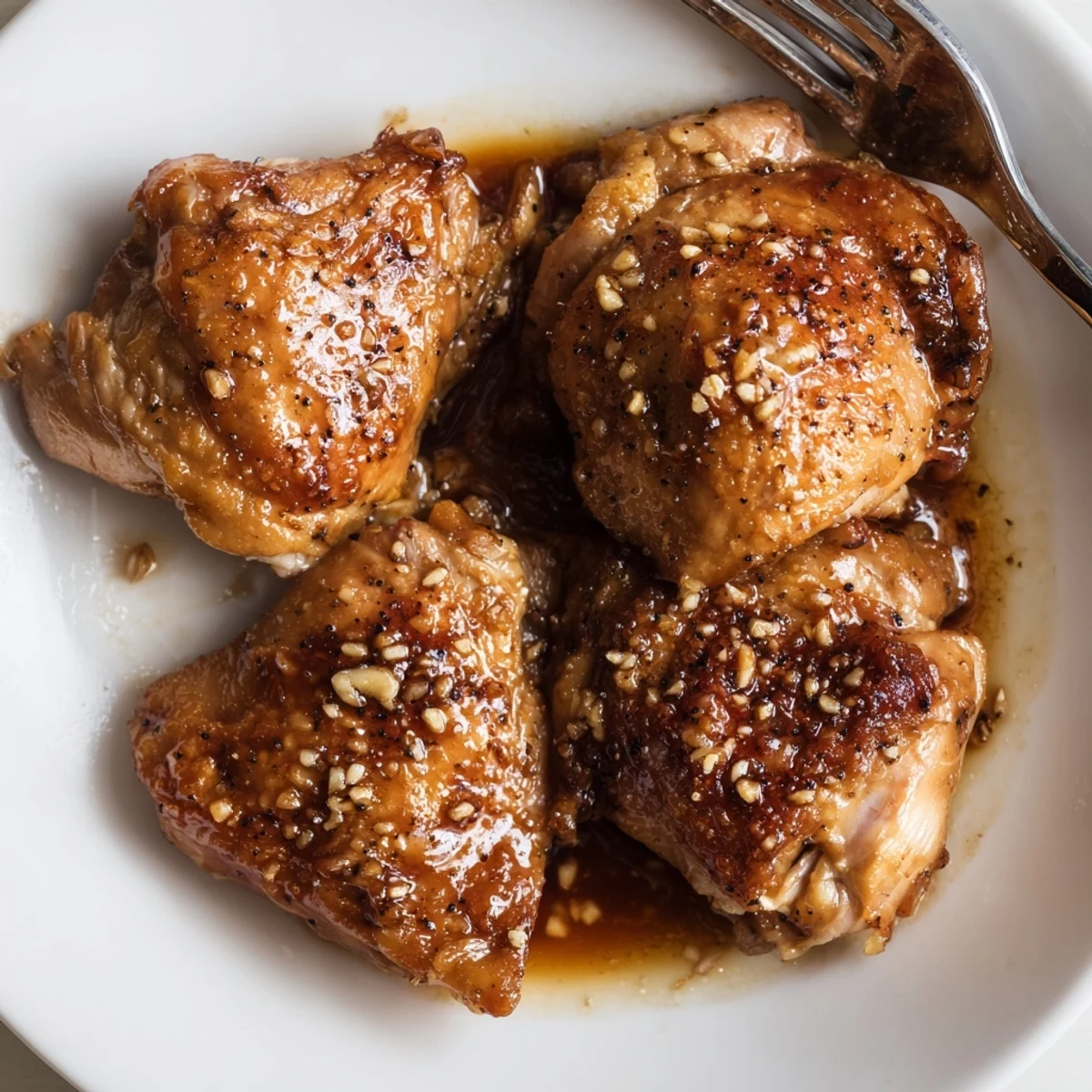 Succulent glazed chicken pieces marinated in ginger garlic soy sauce on serving platter