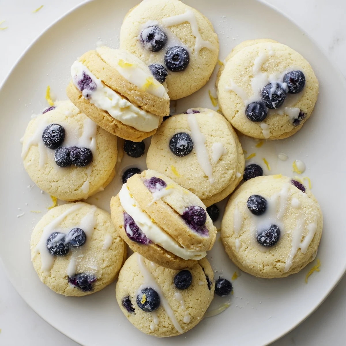 Golden lemon blueberry cheesecake cookies with creamy centers and juicy berry pockets