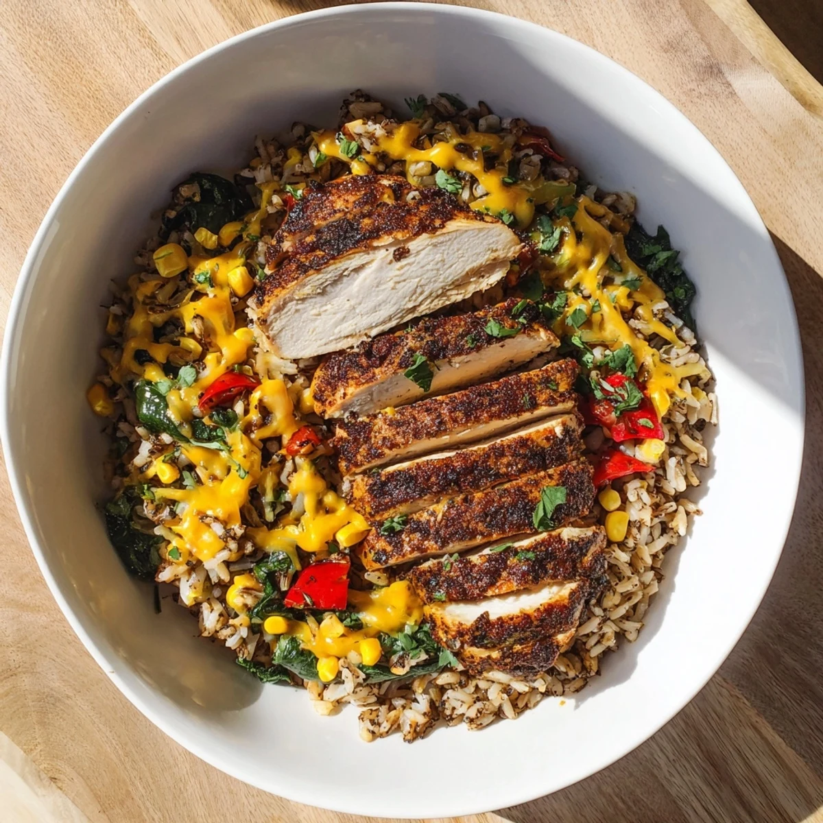 Colorful Southwest spice green chile bowl topped with fresh avocado, cilantro, zesty lime wedges