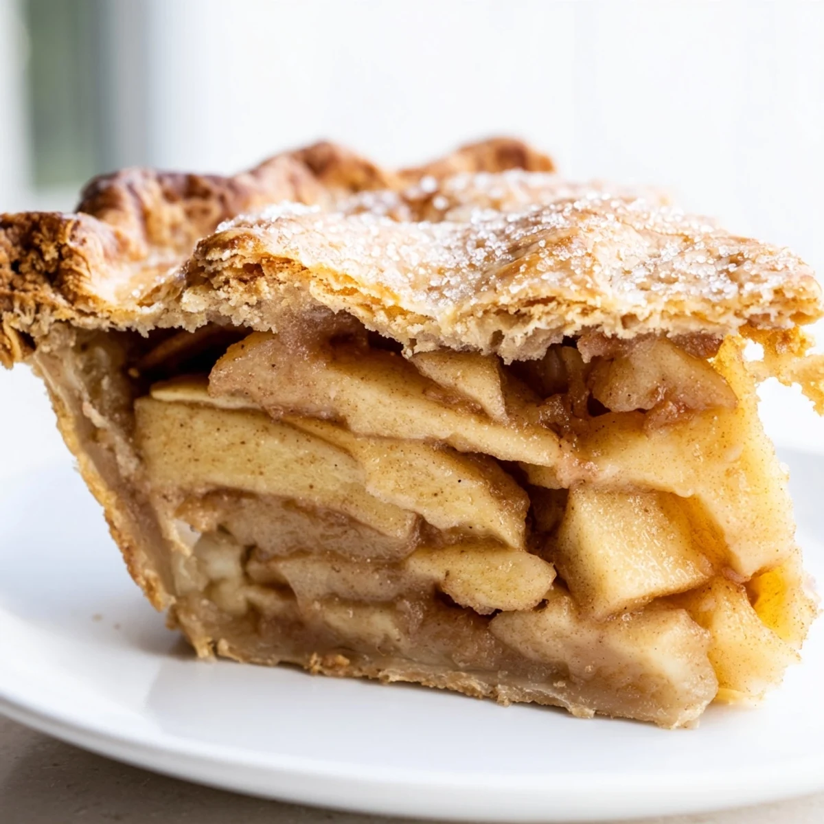 Classic apple pie slice served warm with melting vanilla ice cream on top