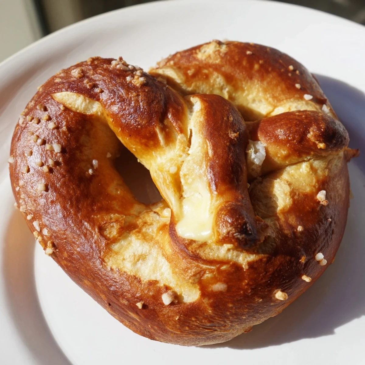 Cheesy mozzarella stuffed soft pretzels displaying classic twisted shape and deep brown crust