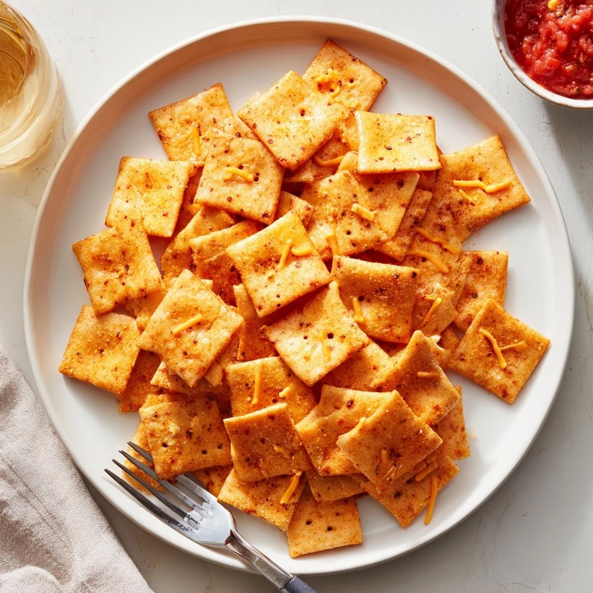 Crunchy spiced taco crackers fresh from the oven with golden brown edges