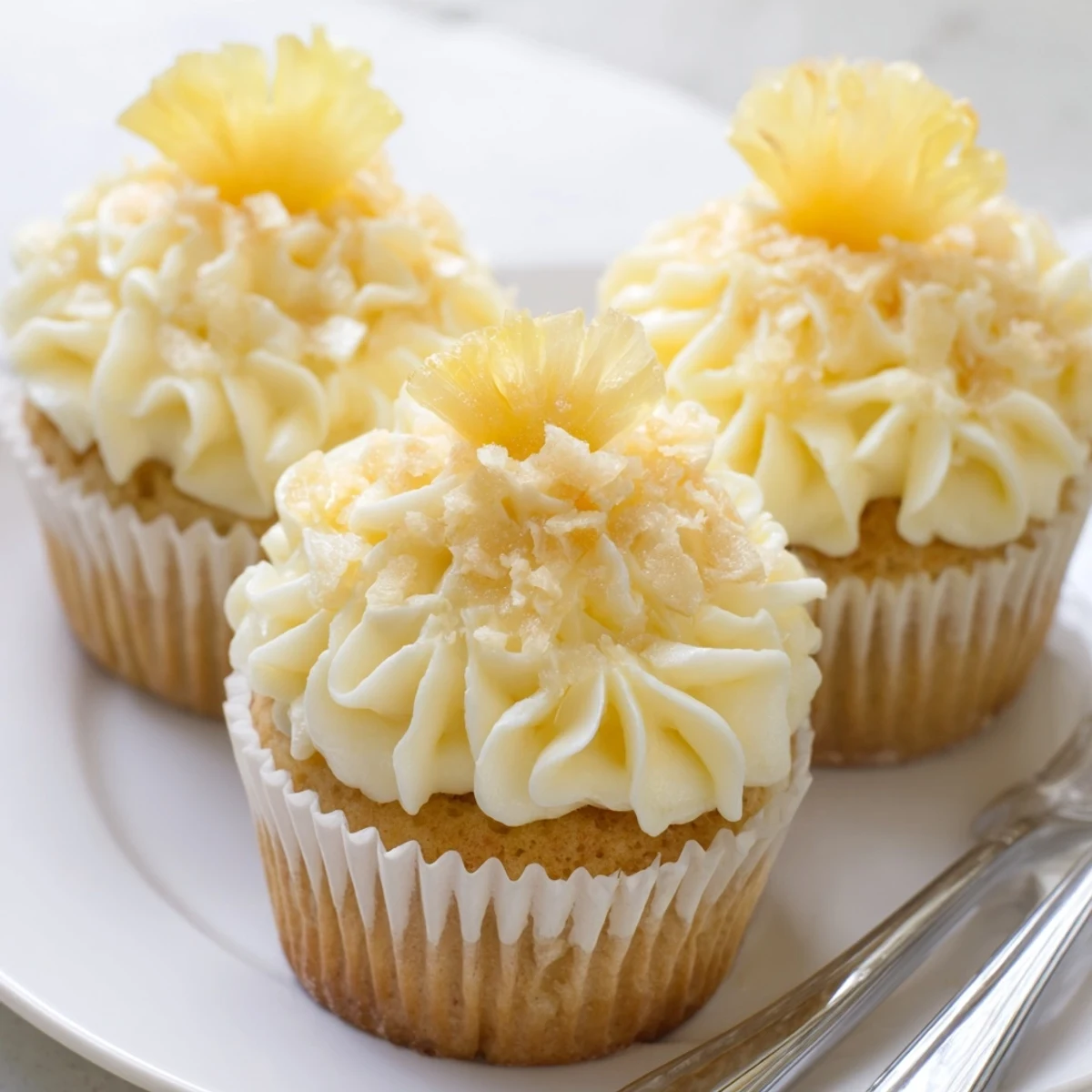 Dole Whip Cupcakes Recipe: golden pineapple cupcakes topped with fluffy creamy frosting