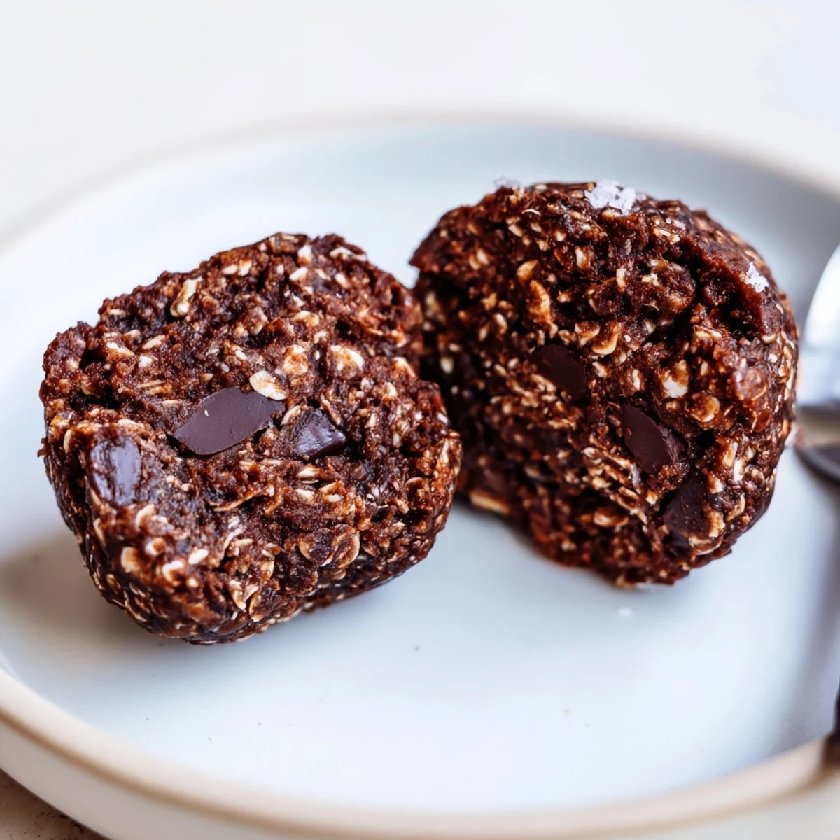 Brownie Protein Bites arranged on parchment, glossy chocolate chips melting slightly  