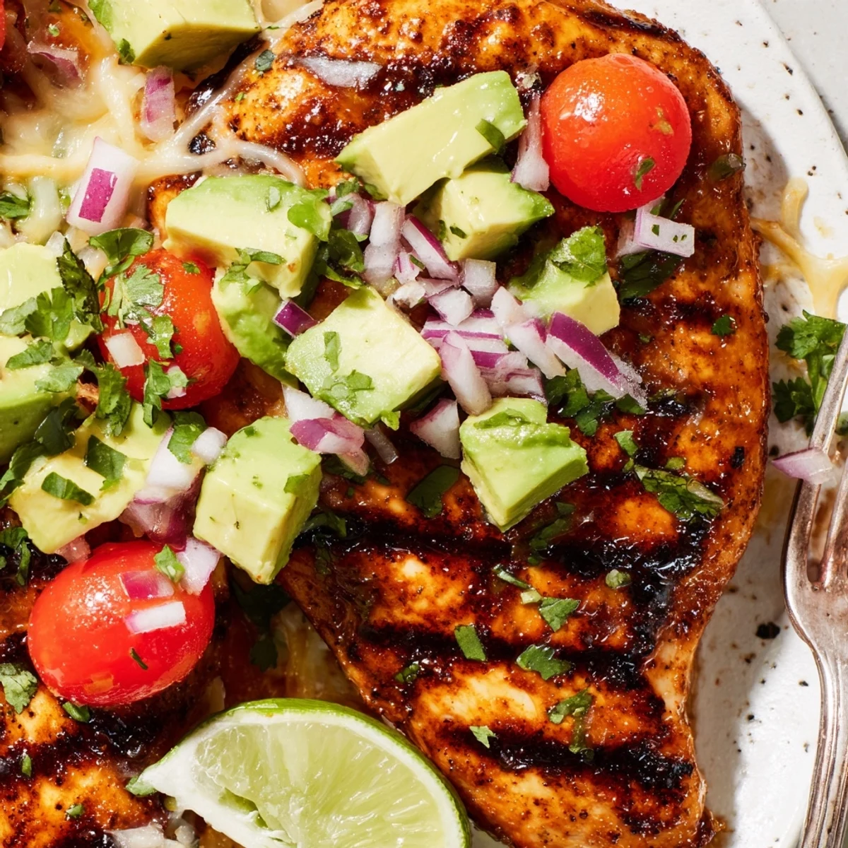 Fiesta Lime Chicken With Avocado resting on warm tortillas, citrus aroma rising