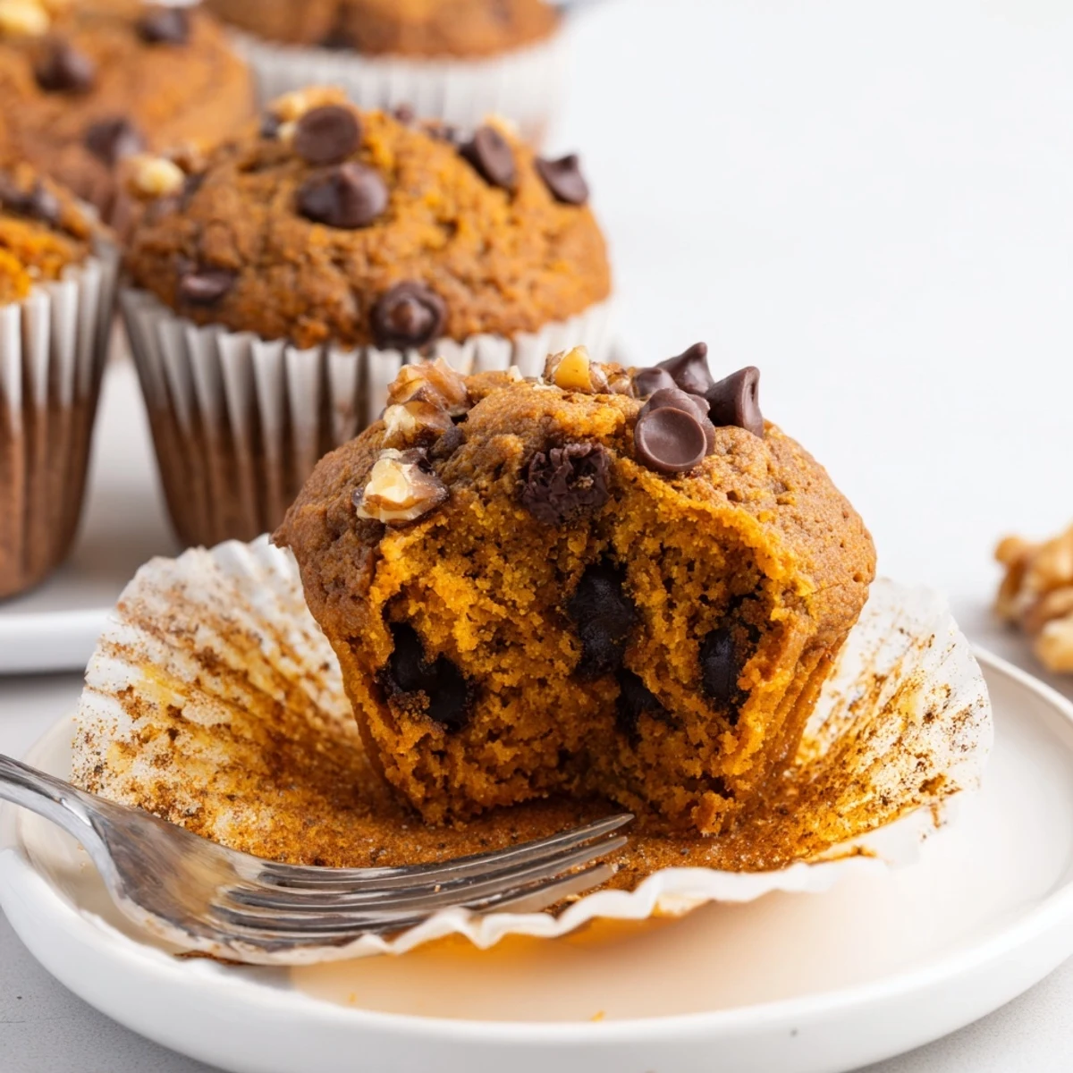 Plate of Pumpkin Banana Muffins Recipe served warm with melted butter