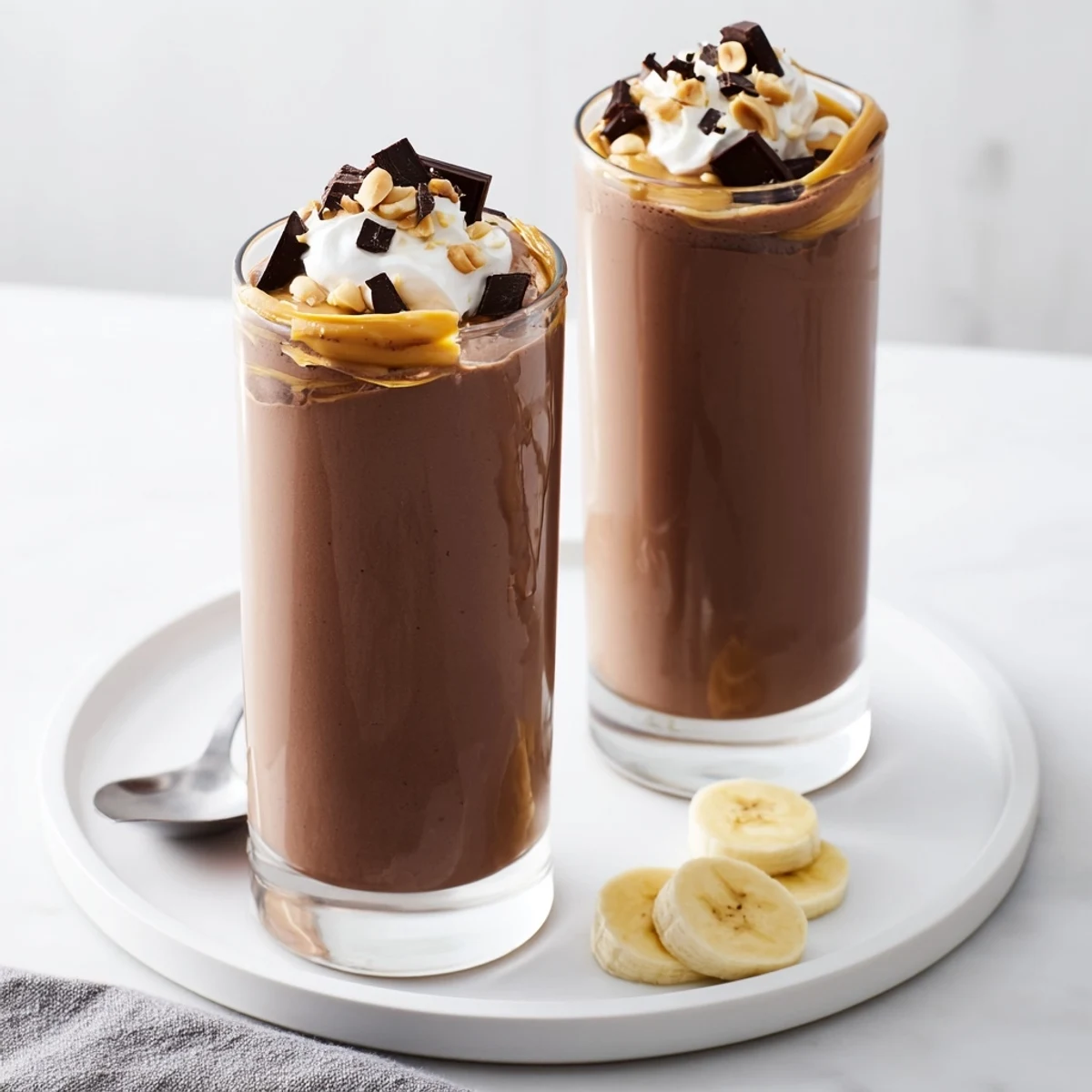 Chocolate Peanut Butter Smoothie blended silky smooth with banana, cocoa, and nutty aroma