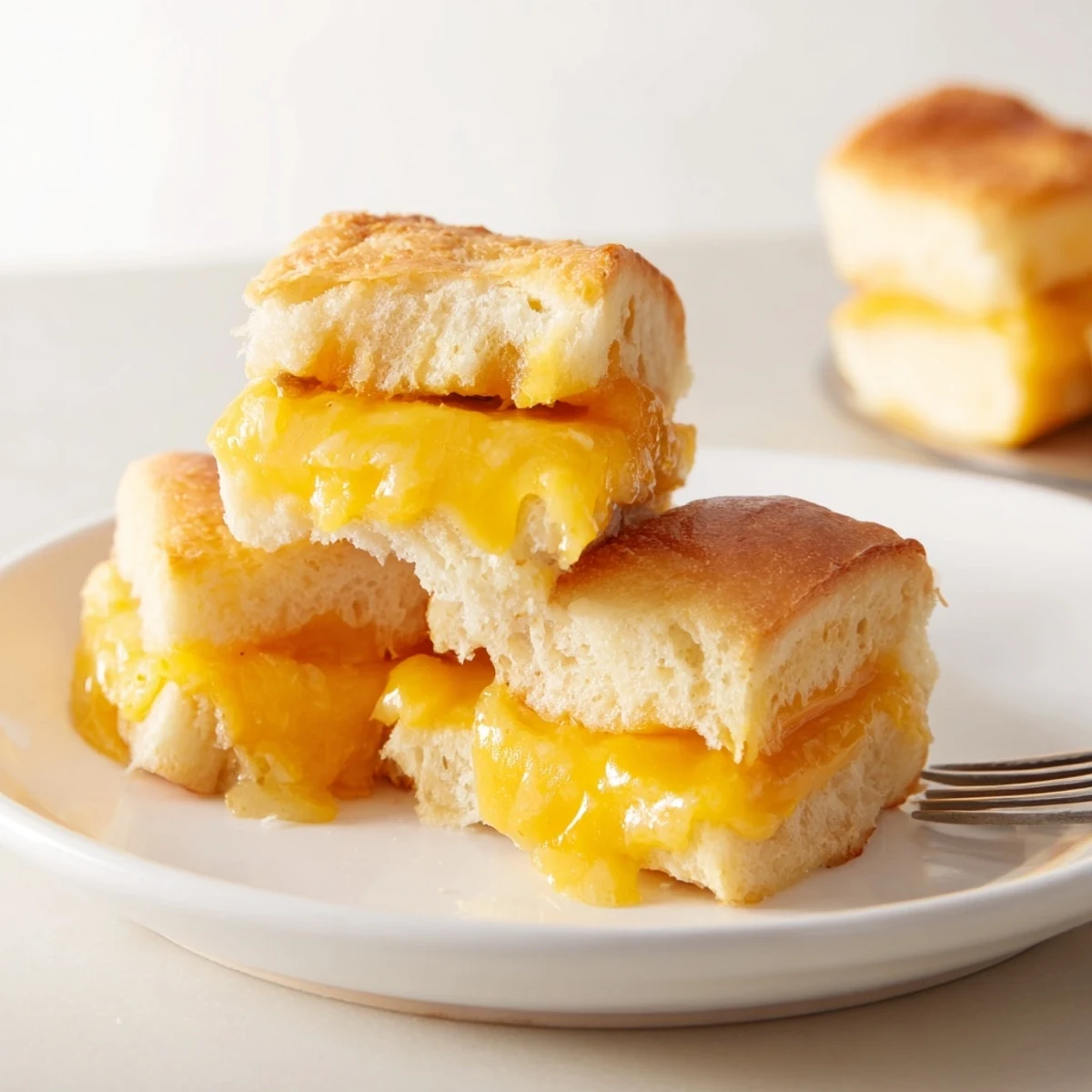 Baked Mini Grilled Cheese Hawaiian Rolls recipe brushed with buttery honey garlic glaze
