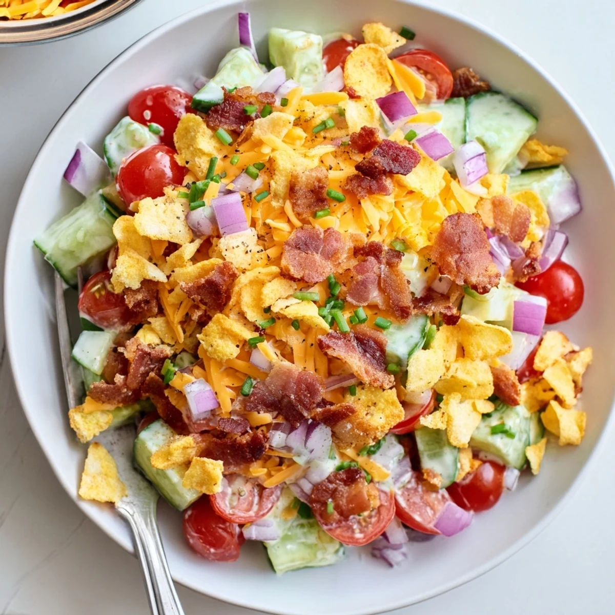 Chilled Cucumber Ranch Crack Salad tossed in creamy ranch, ideal for potlucks.