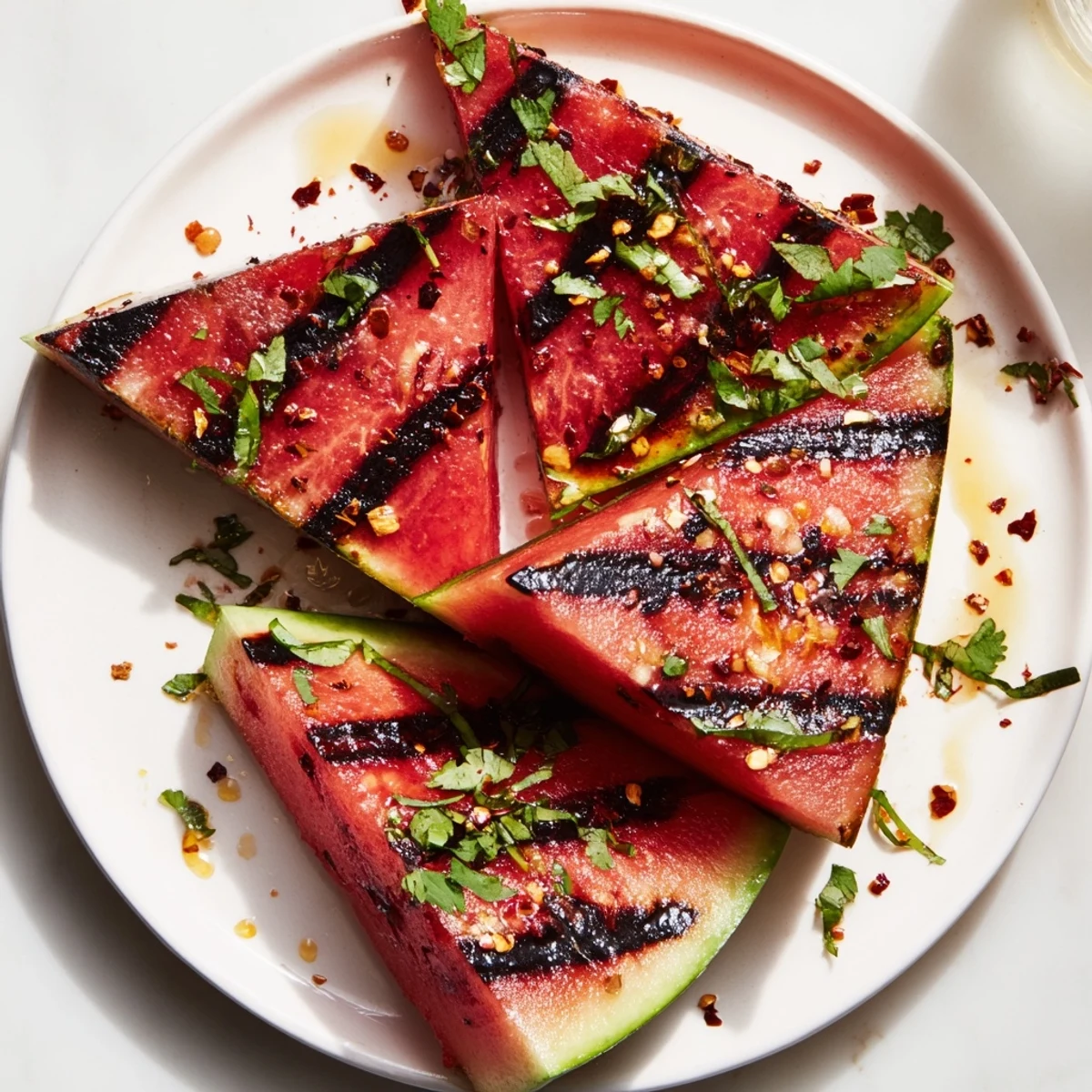 Golden caramelized edges on Cilantro Lime Grilled Watermelon recipe, vibrant red flesh