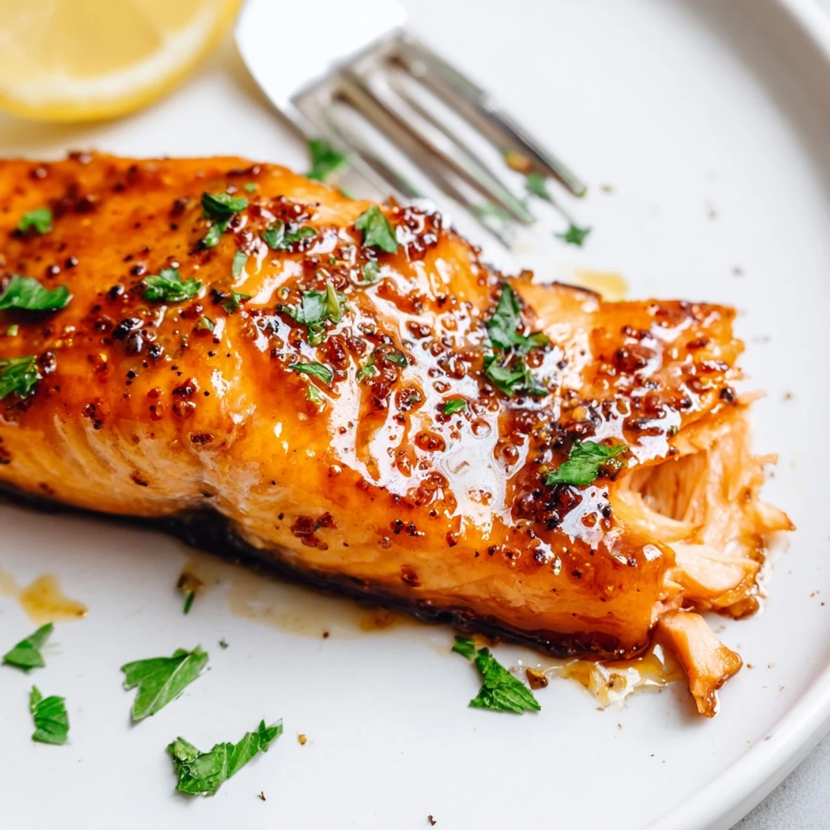 Weeknight Cajun Honey Salmon Recipe served with lemon wedges and herbed rice