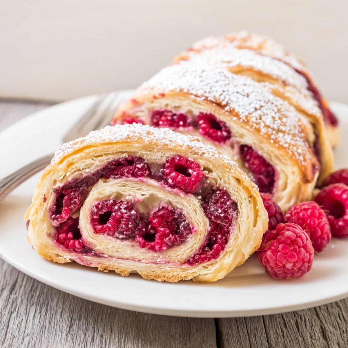 Light Raspberry Puff Pastry Rolls Recipe, flaky edges, warm raspberry centers