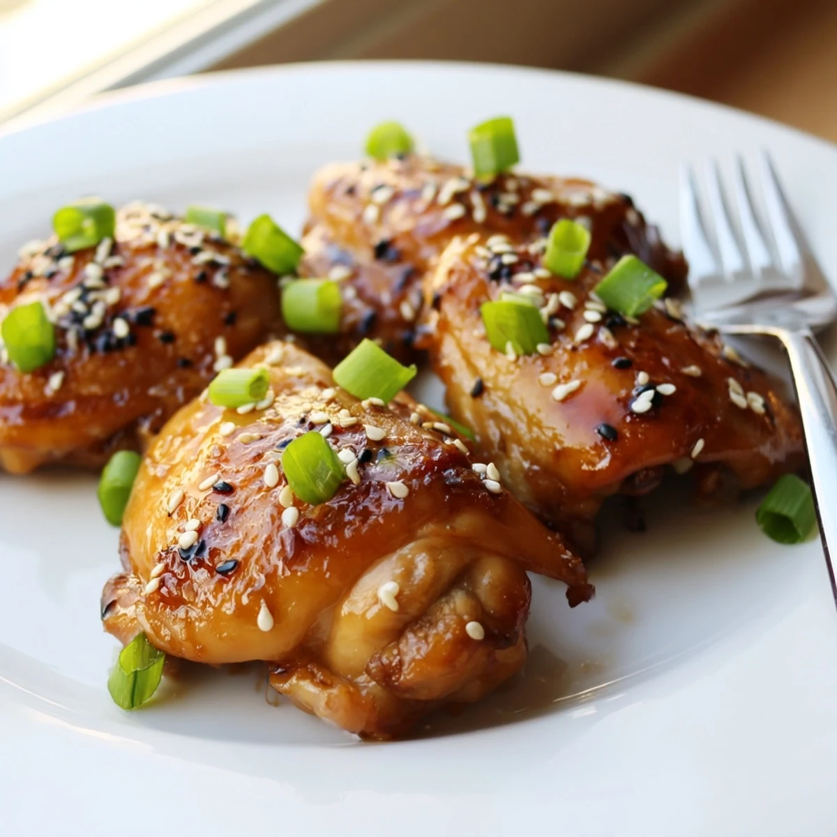 Juicy pan-seared chicken thighs coated in aromatic garlic and cracked black pepper glaze