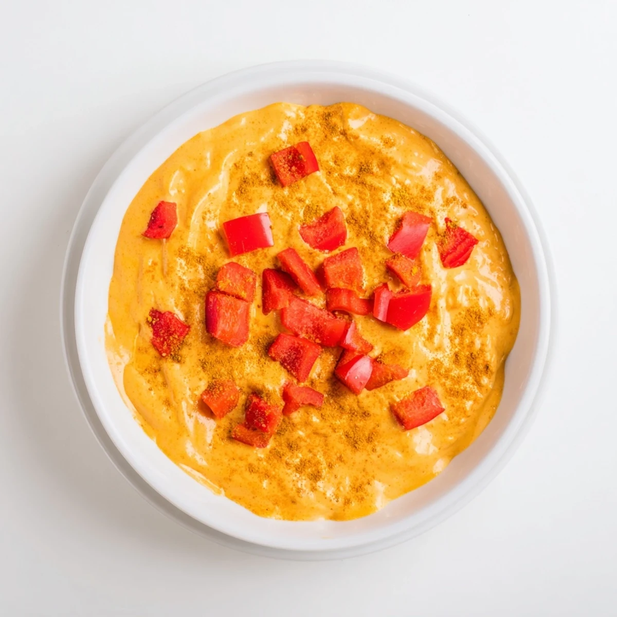 Creamy nacho cashew cheese sauce drizzled generously over crispy tortilla chips with fresh toppings