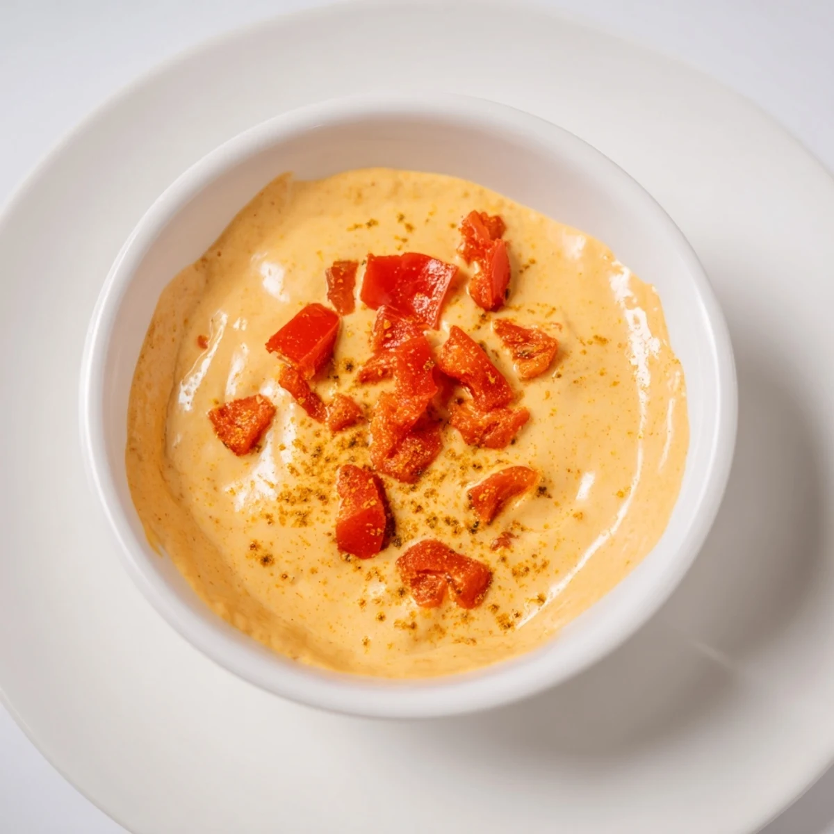 Golden dairy-free nacho cashew cheese sauce served warm in a rustic bowl alongside vegetable crudités