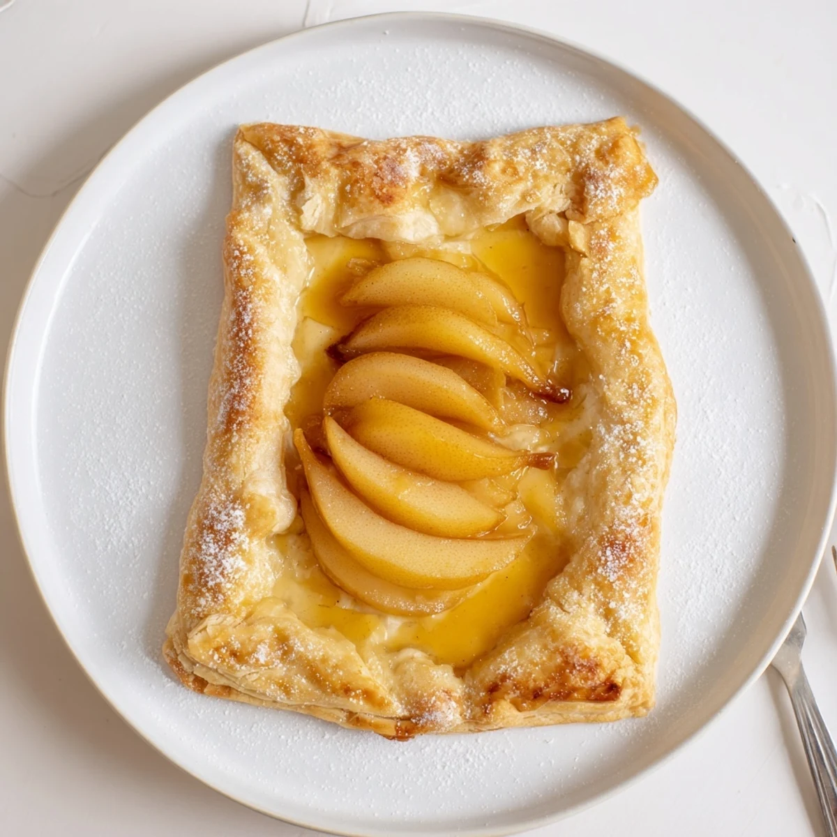 Warm Pear Puff Pastry Recipe with golden flaky crust and glossy apricot glaze