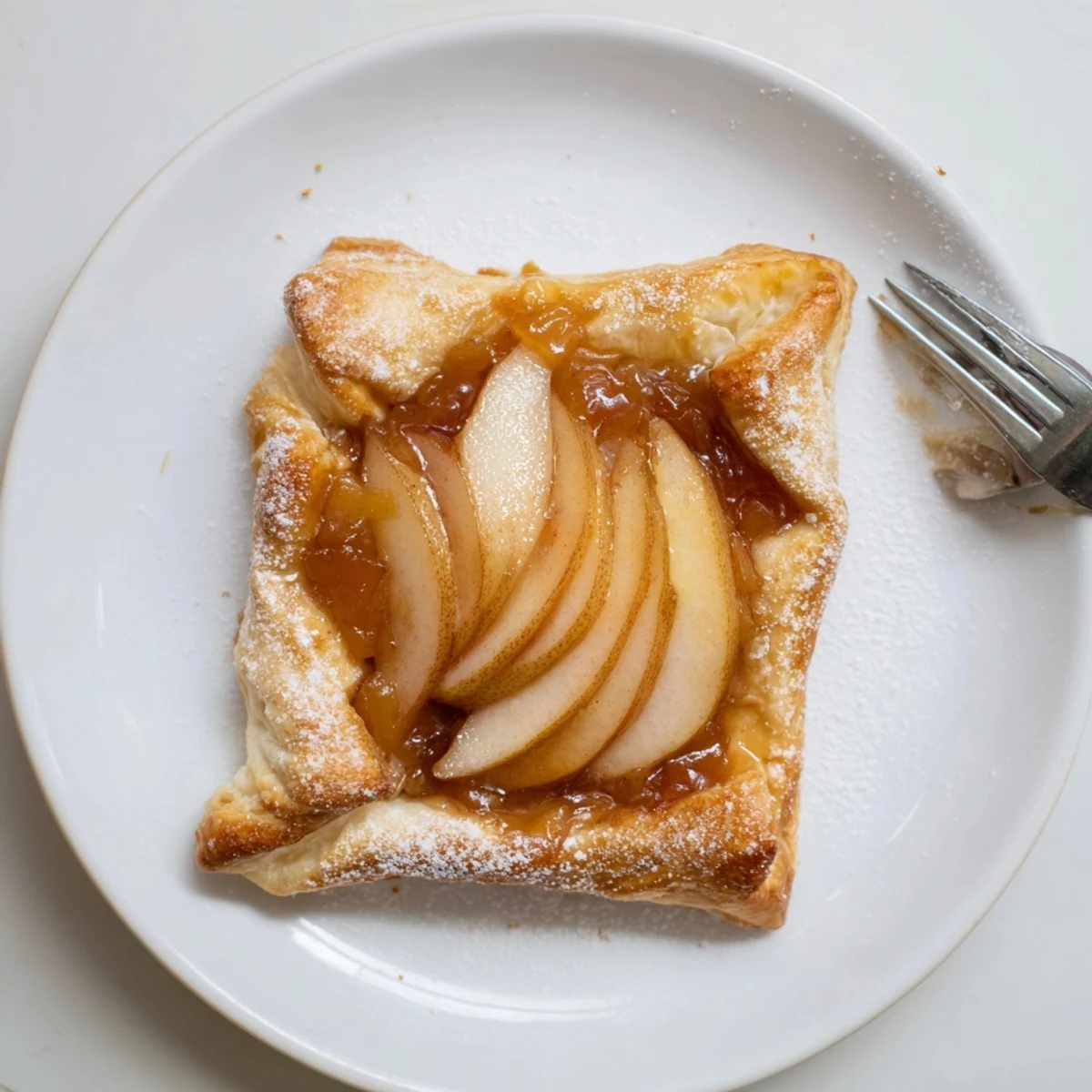 Golden-baked Pear Puff Pastry Recipe on parchment, cinnamon-scented pears and brushed glaze