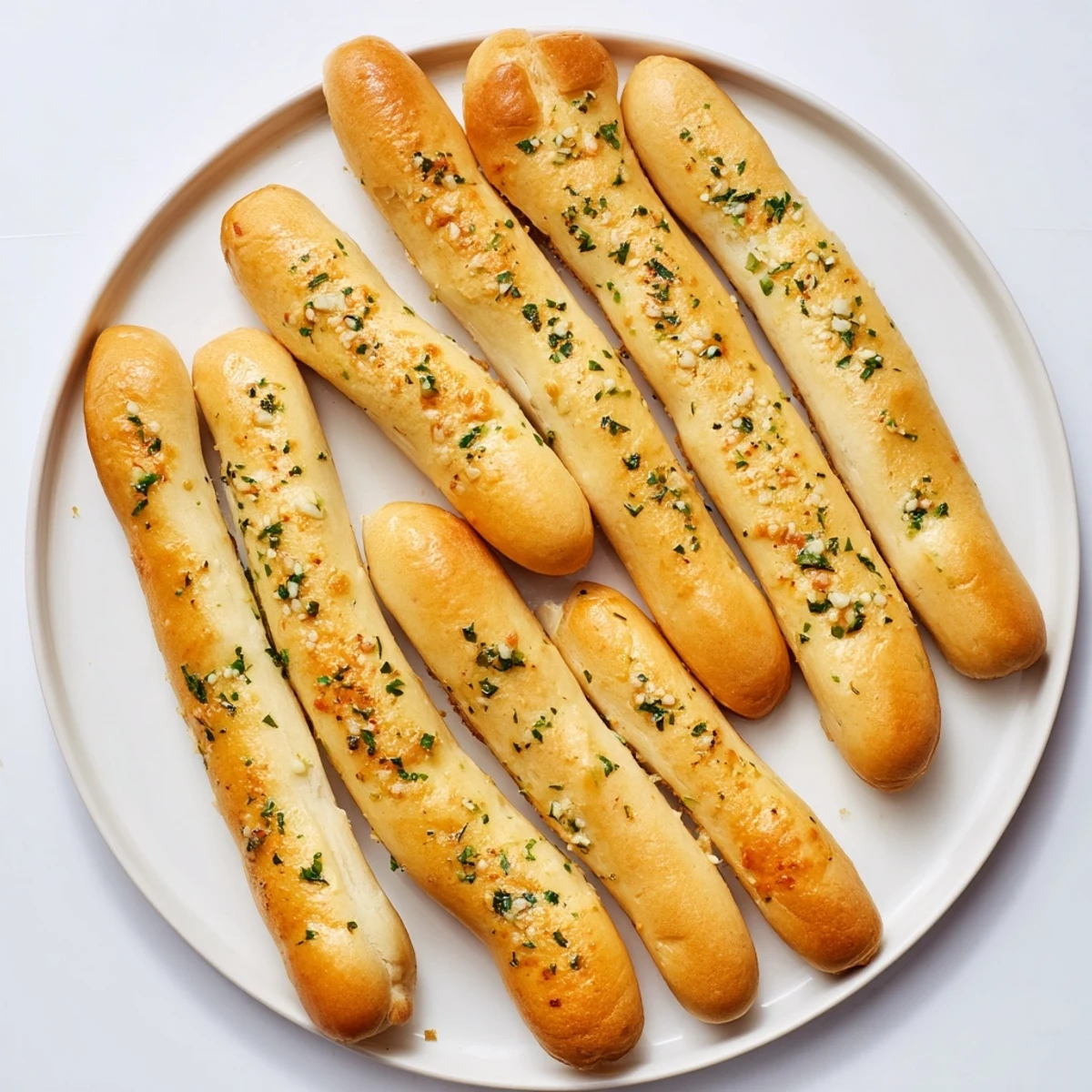 Soft Italian-American garlic breadsticks arranged in a basket, perfect for dipping into warm marinara sauce