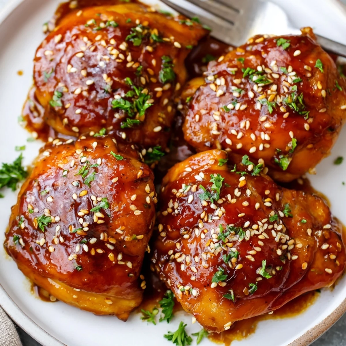 Crockpot Honey Garlic Chicken glazed in sticky sauce, served over steamed rice