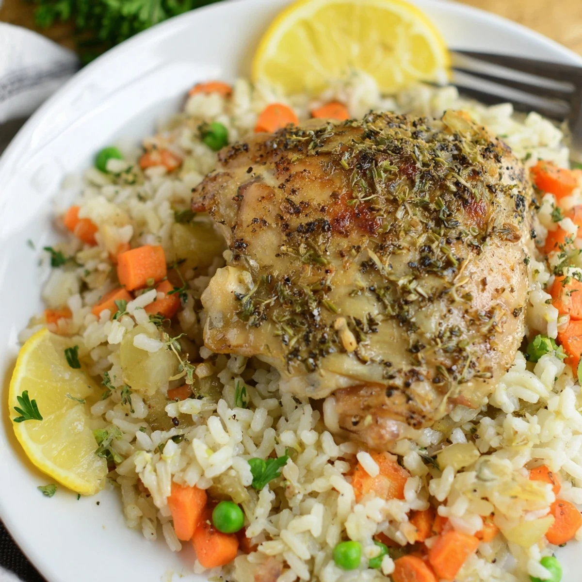 Slow Cooker Lemon Herb Chicken And Rice a comforting one-pot meal, herb-scented