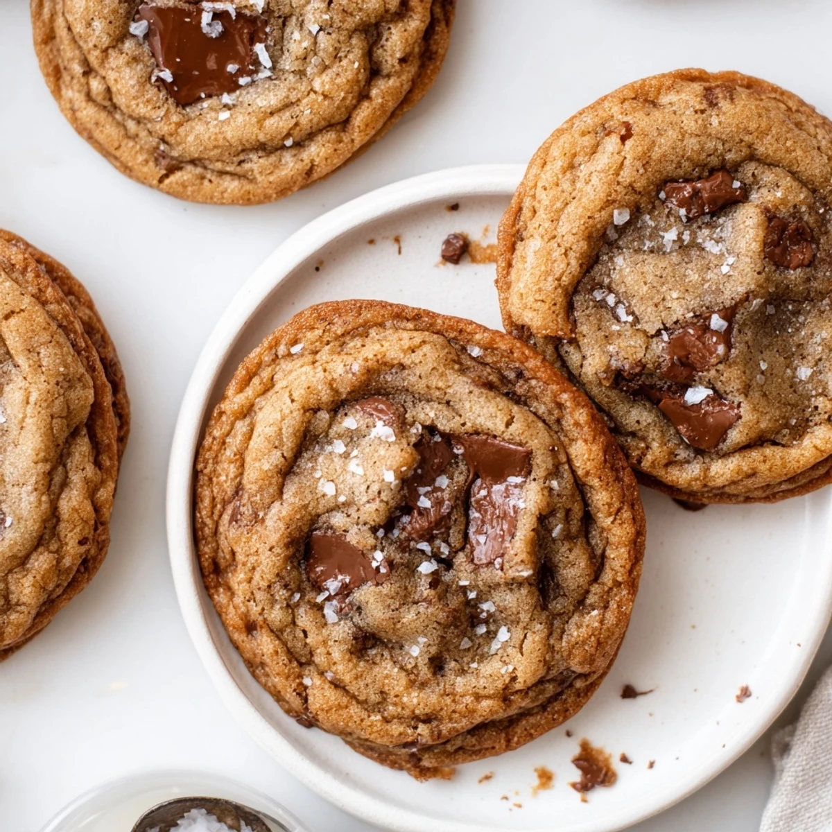 Rustic Brown Butter Chocolate Chip Cookies Recipe showing chewy centers, melted chocolate.