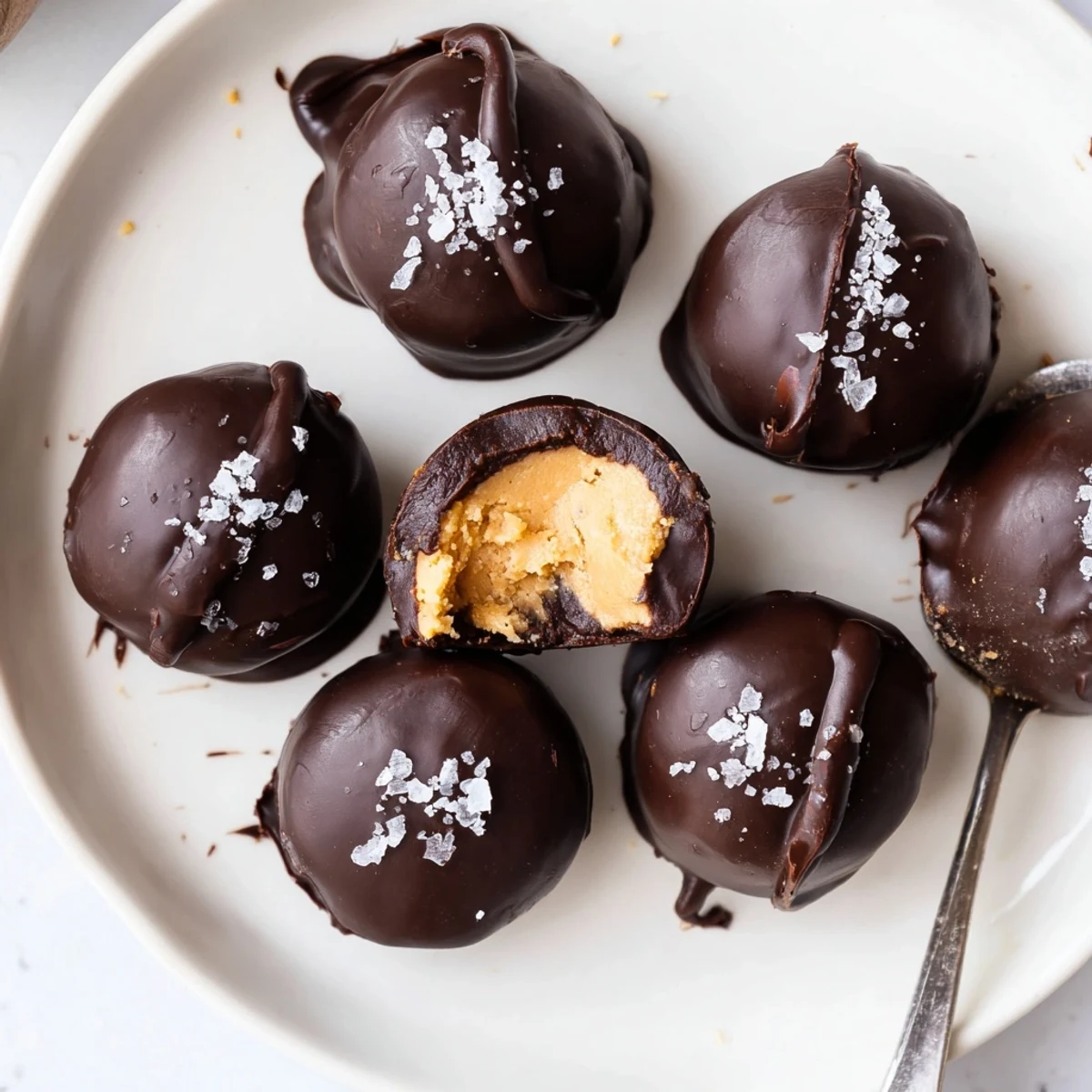 Creamy Frozen Peanut Butter Greek Yogurt Bites Dipped In Dark Chocolate With Sea Salt