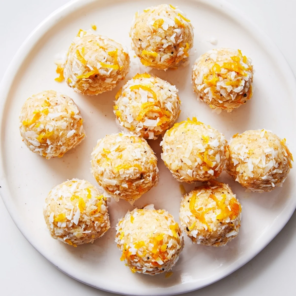Golden no-bake Citrus Bliss Bits arranged on a wooden board with fresh orange slices