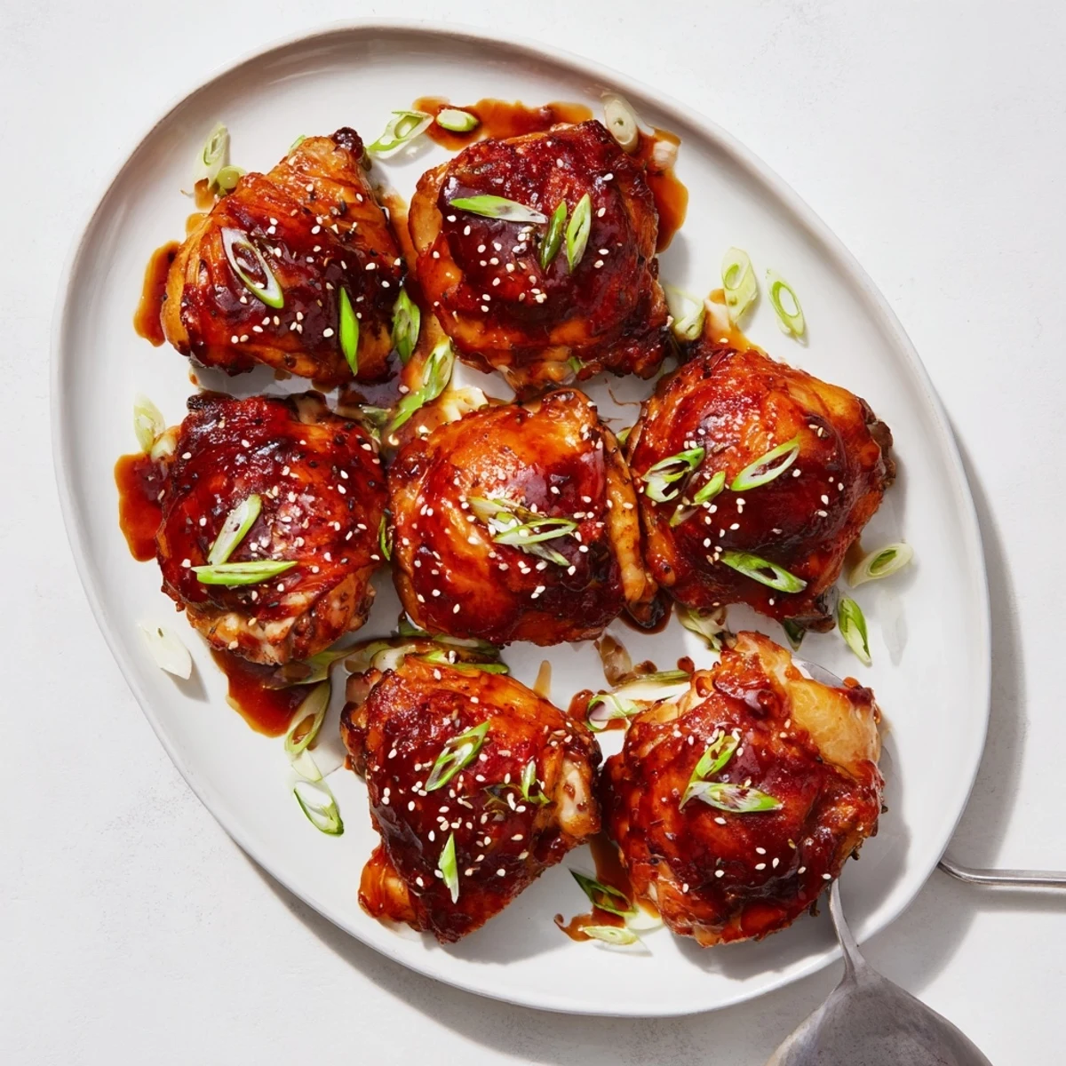 Savory glazed bone in teriyaki chicken thighs served with steamed rice and sautéed vegetables