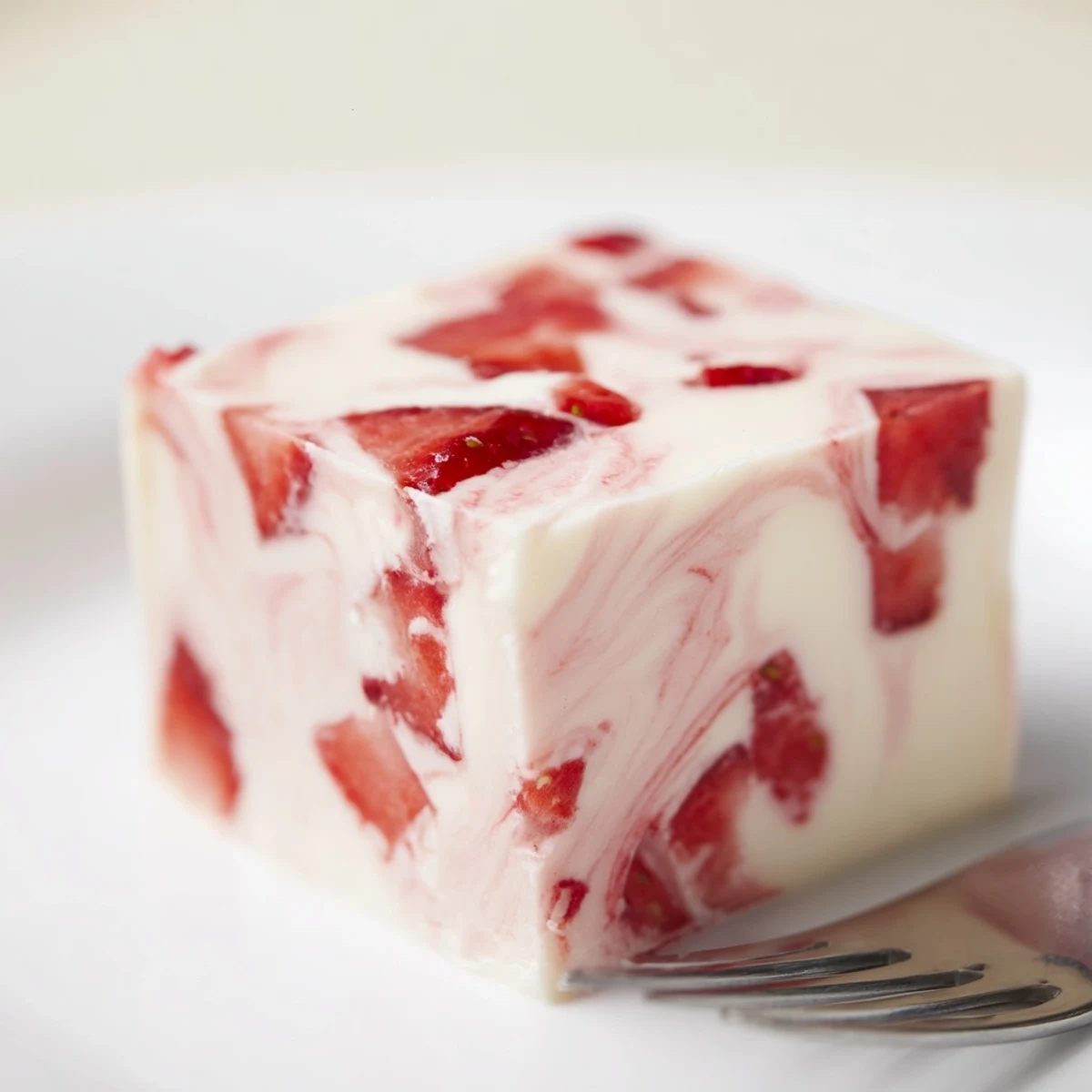 Strawberries Cream Fudge Delight with marbled pink swirls, chilled, creamy white chocolate