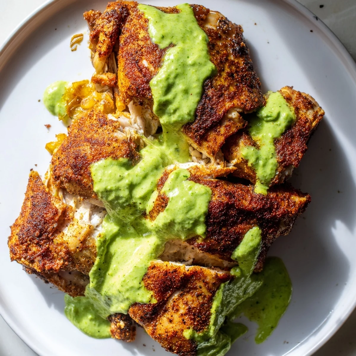 Golden roasted Peruvian Chicken Delight with crispy herb-crusted skin on a cutting board