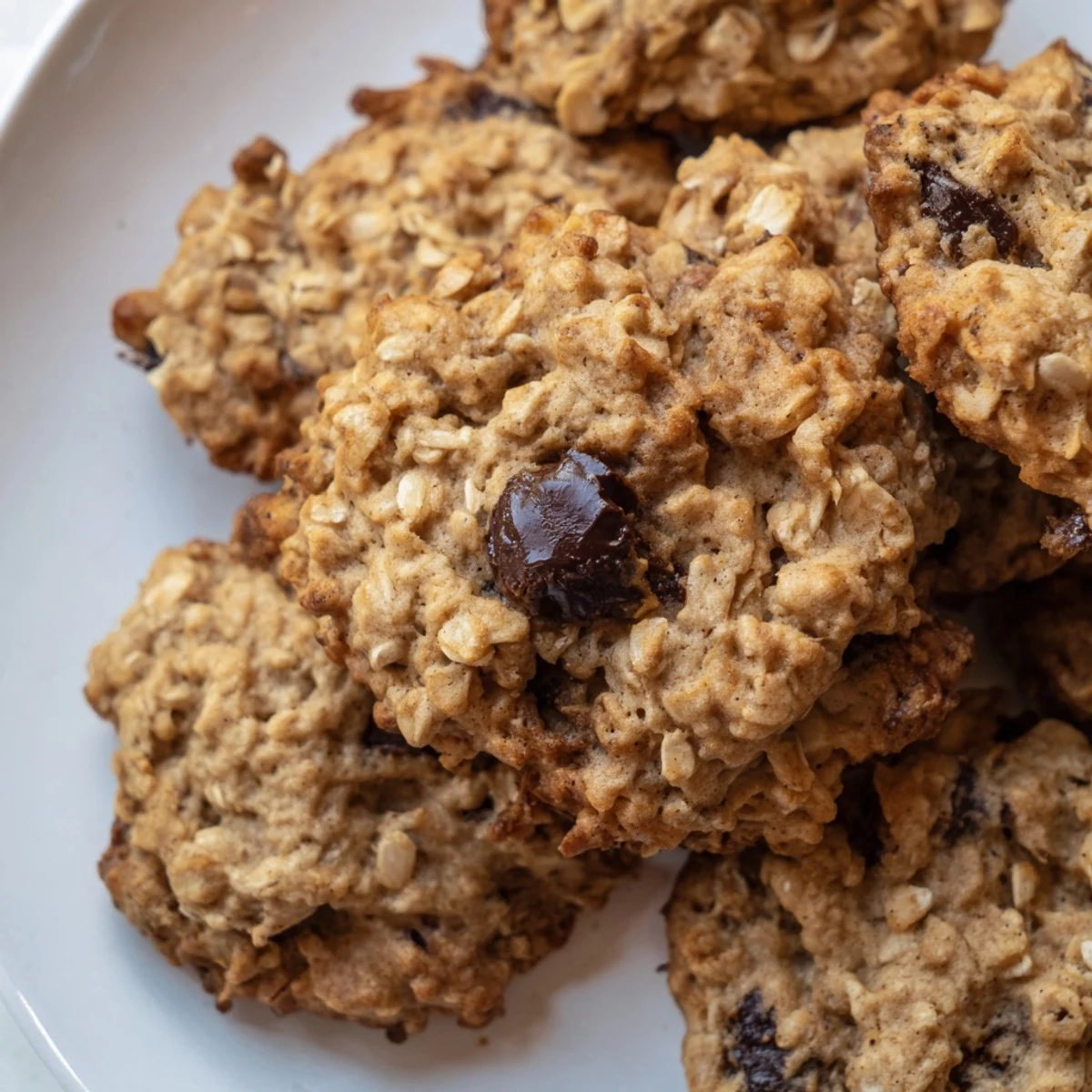 Chewy banana oatmeal cookies with golden edges cooling on a wire rack