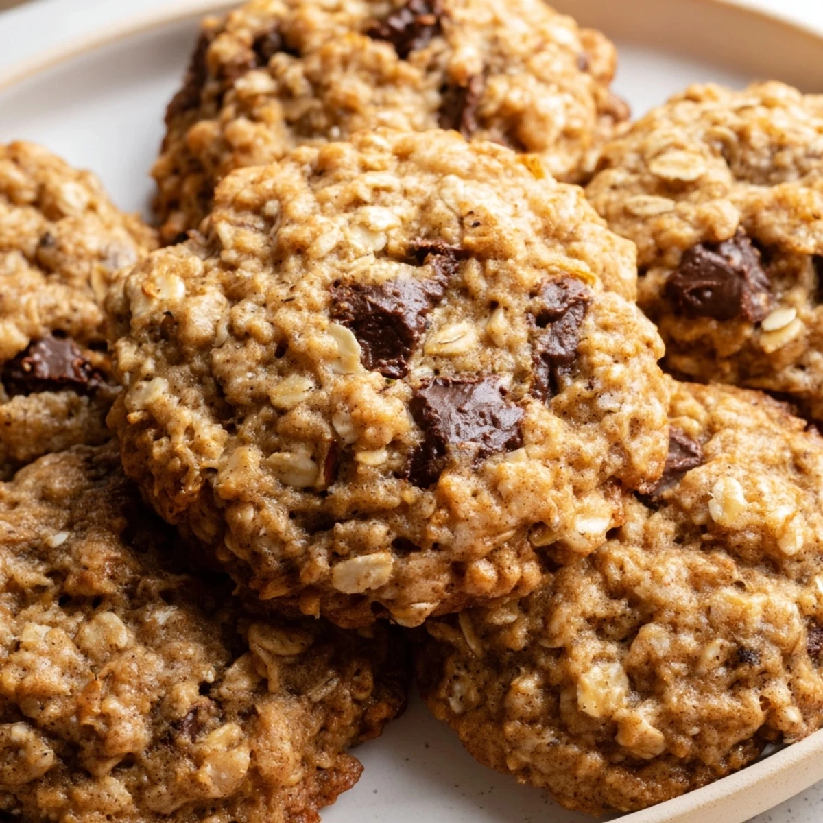 Soft chewy banana oatmeal cookies studded with chocolate chips on parchment